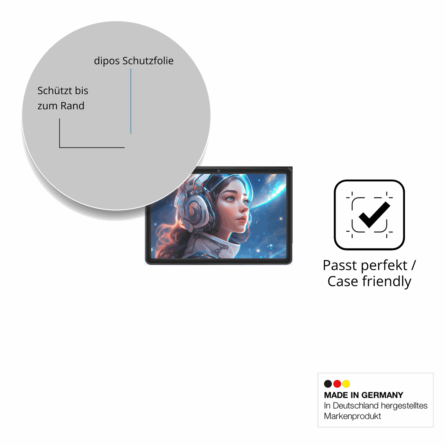 Schutzglasfolie mit optimaler Passform, zur Verwendung mit Hüllen geeignet