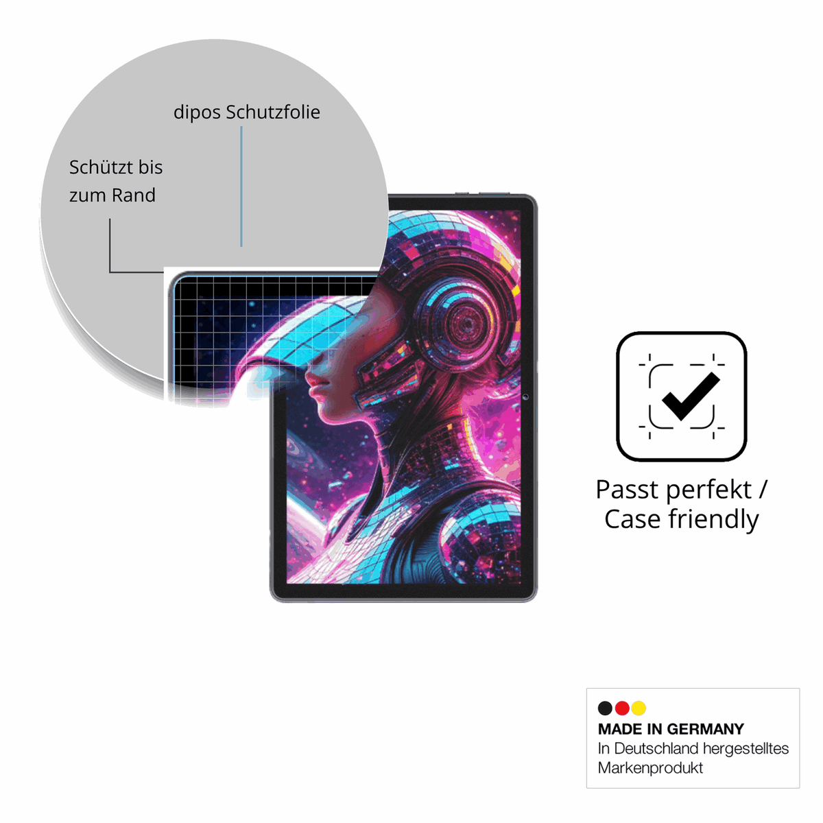 Schutzglasfolie mit optimaler Passform, zur Verwendung mit Hüllen geeignet