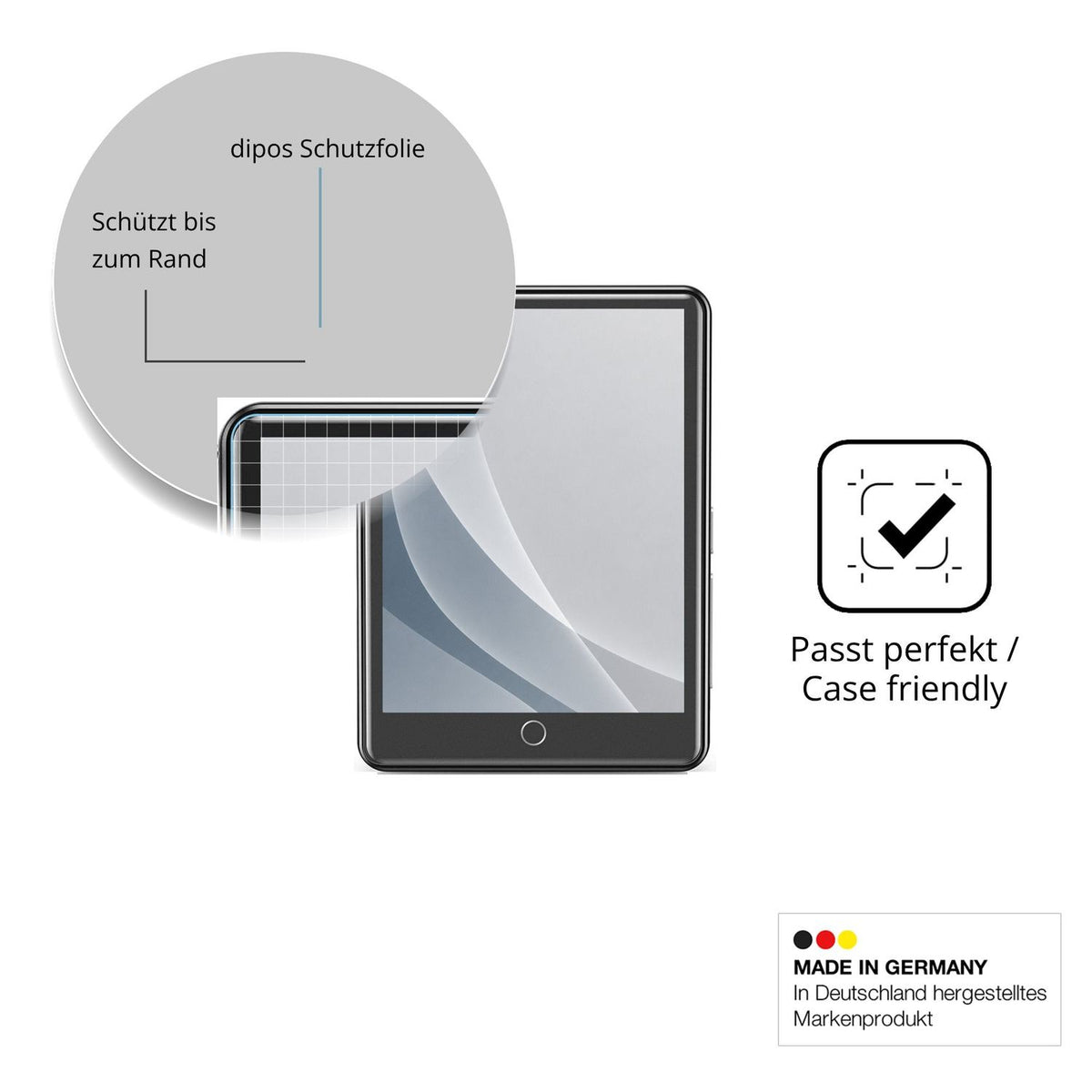 Schutzglasfolie mit optimaler Passform, zur Verwendung mit Hüllen geeignet