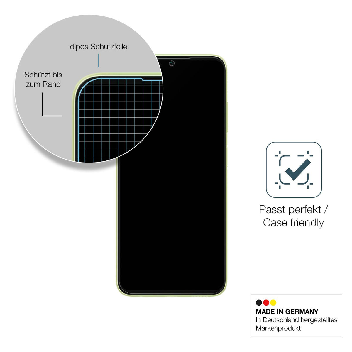 Schutzglasfolie mit optimaler Passform, zur Verwendung mit Hüllen geeignet
