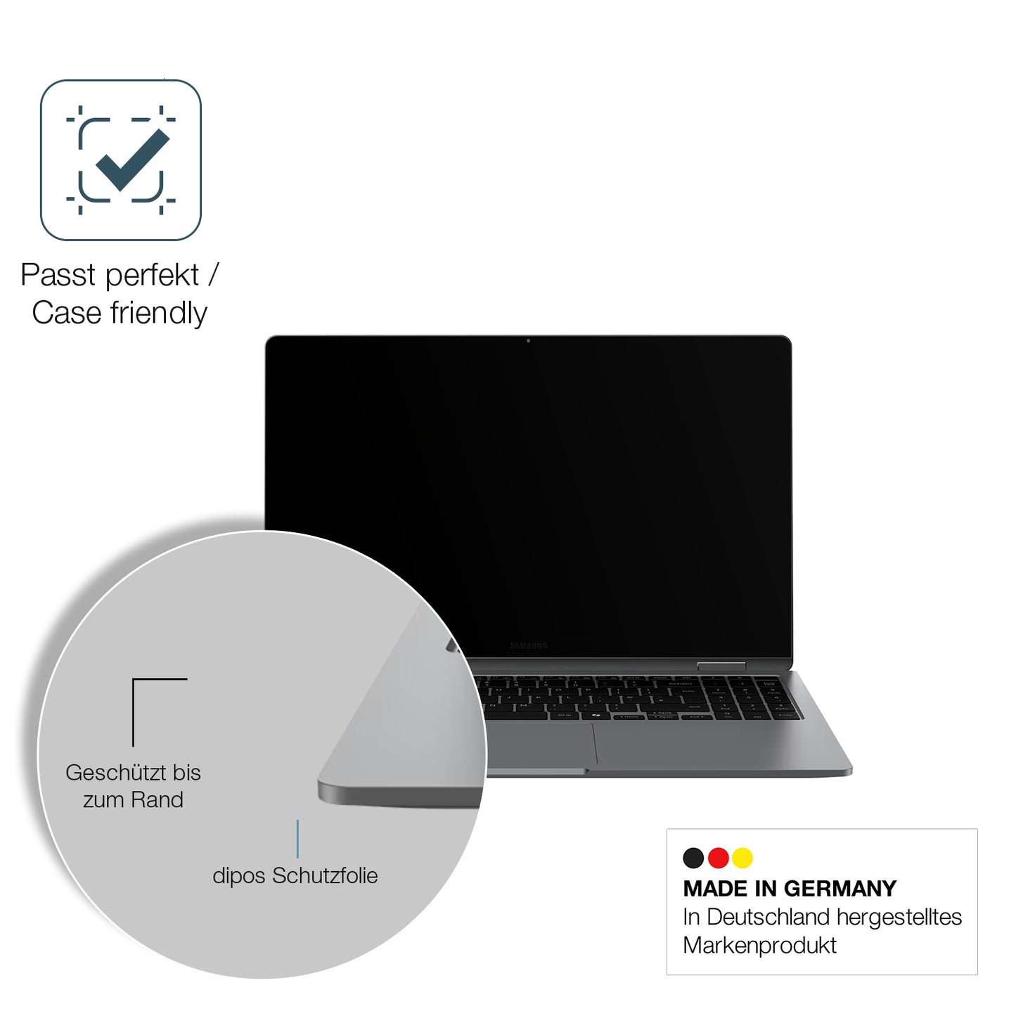 Schutzglasfolie mit optimaler Passform, zur Verwendung mit Hüllen geeignet