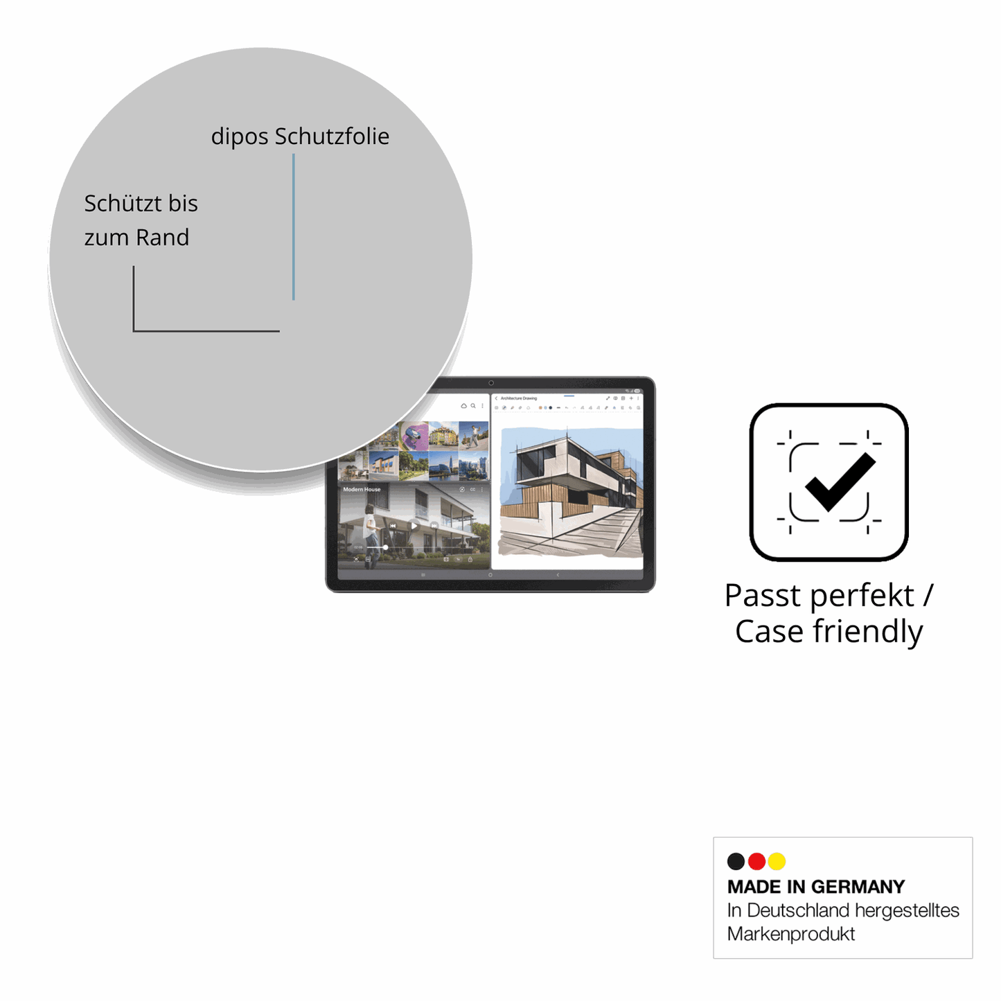 Schutzfolie mit optimaler Passform, zur Verwendung mit Hüllen geeignet