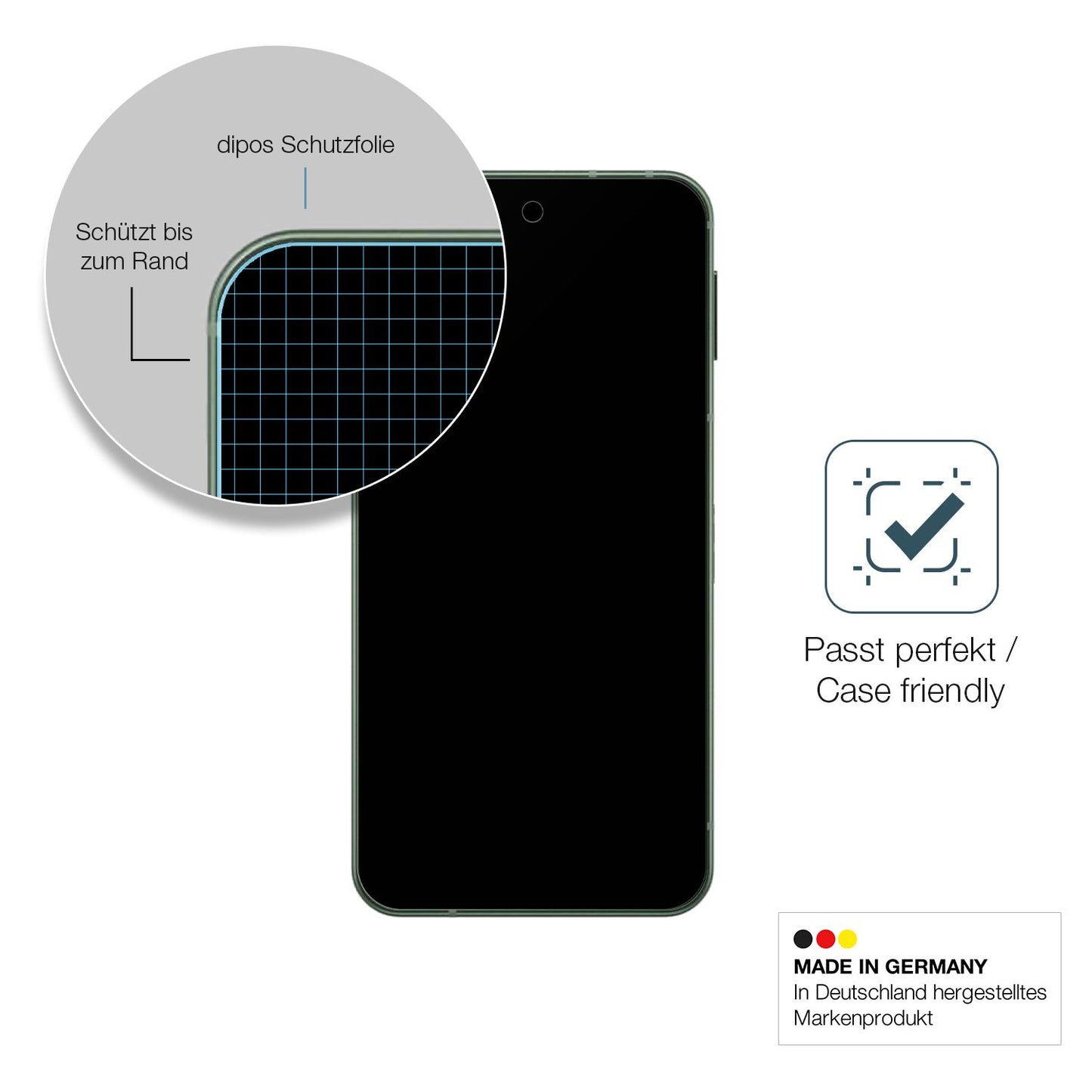 Schutzglasfolie mit optimaler Passform, zur Verwendung mit Hüllen geeignet