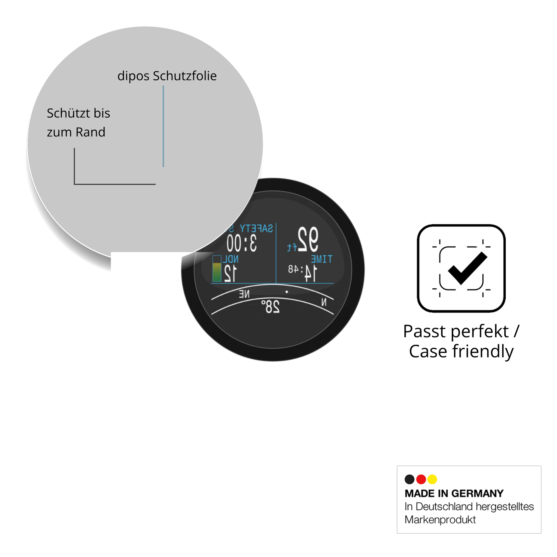 Schutzglasfolie mit optimaler Passform, zur Verwendung mit Hüllen geeignet