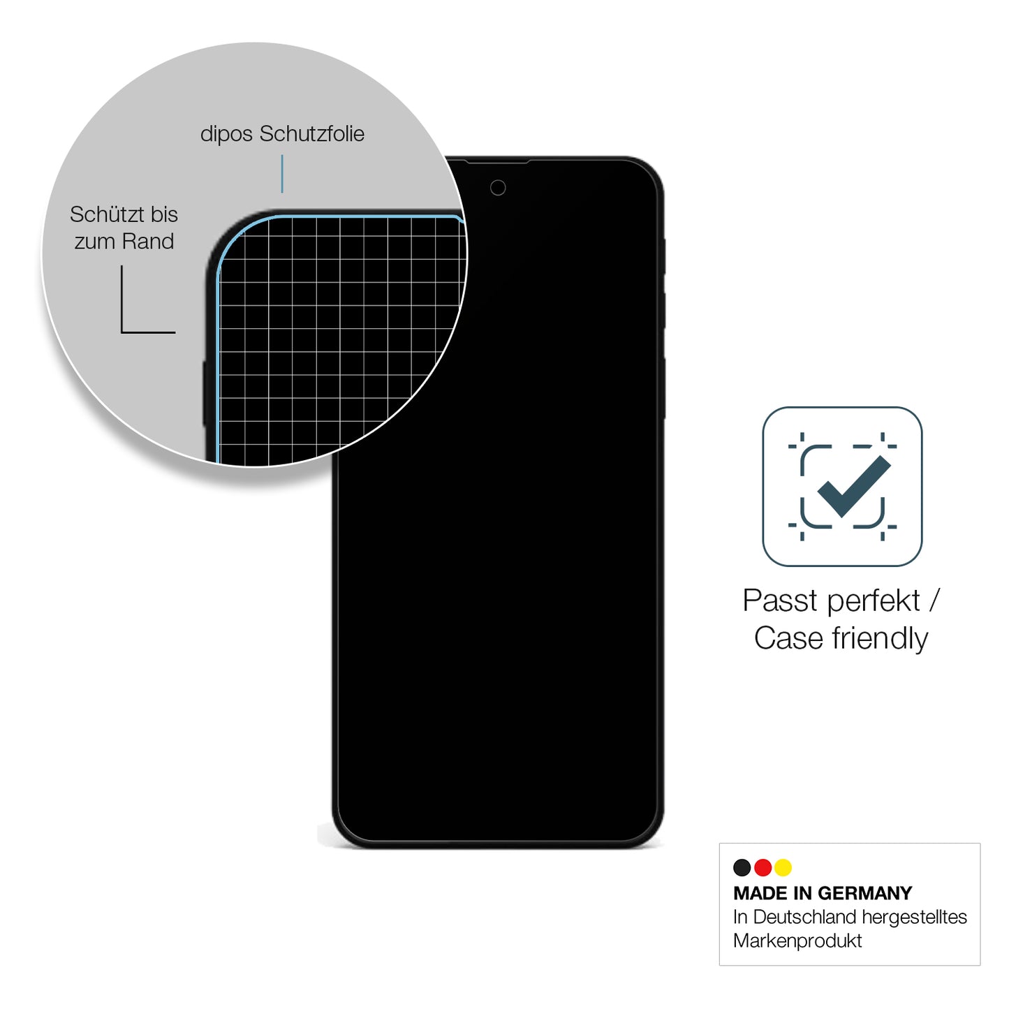 Schutzglasfolie mit optimaler Passform, zur Verwendung mit Hüllen geeignet