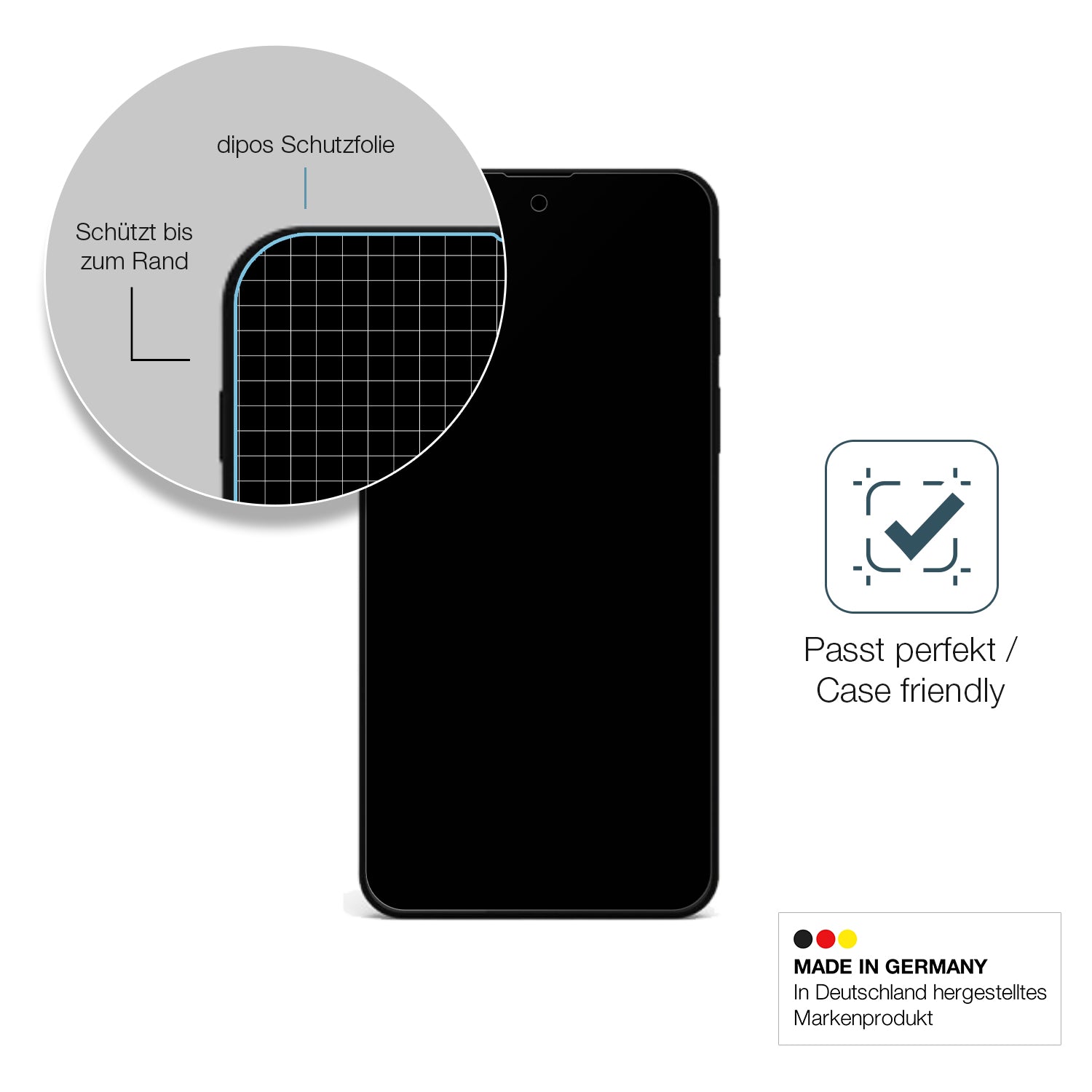 Schutzglasfolie mit optimaler Passform, zur Verwendung mit Hüllen geeignet