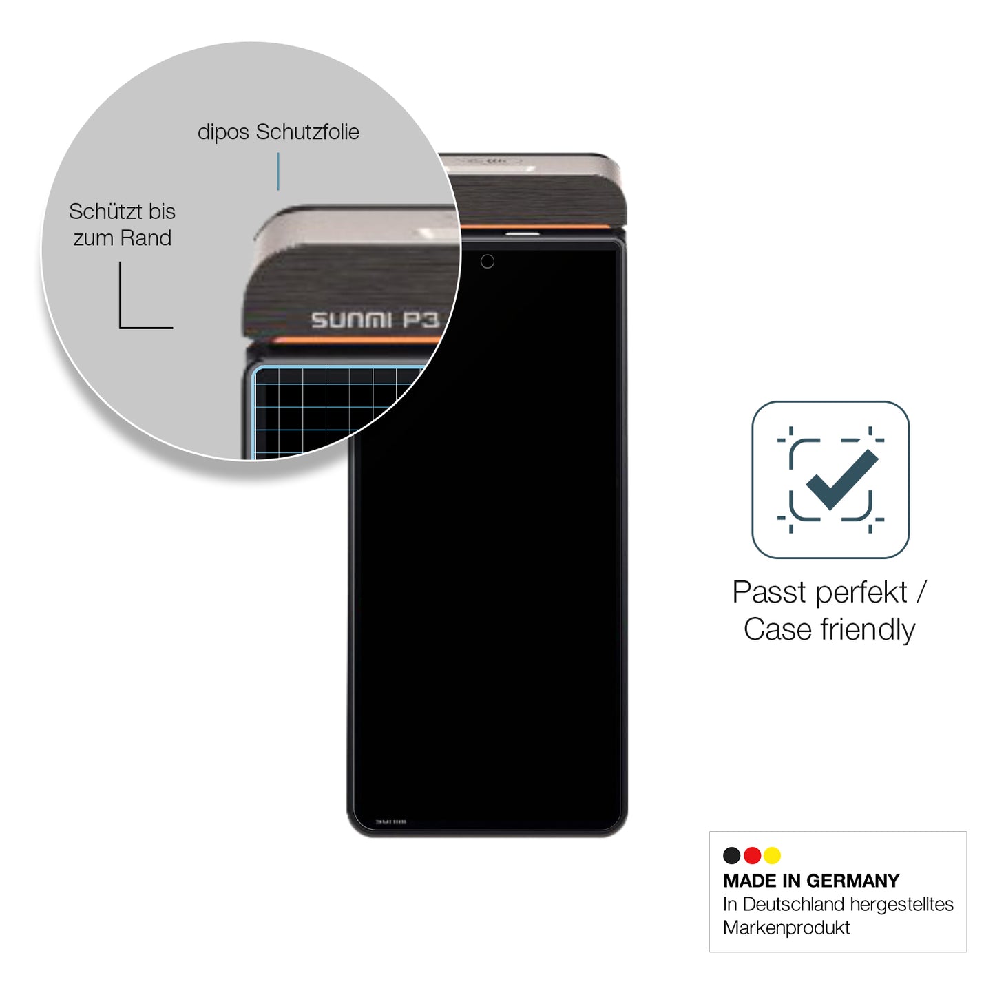 Schutzglasfolie mit optimaler Passform, zur Verwendung mit Hüllen geeignet