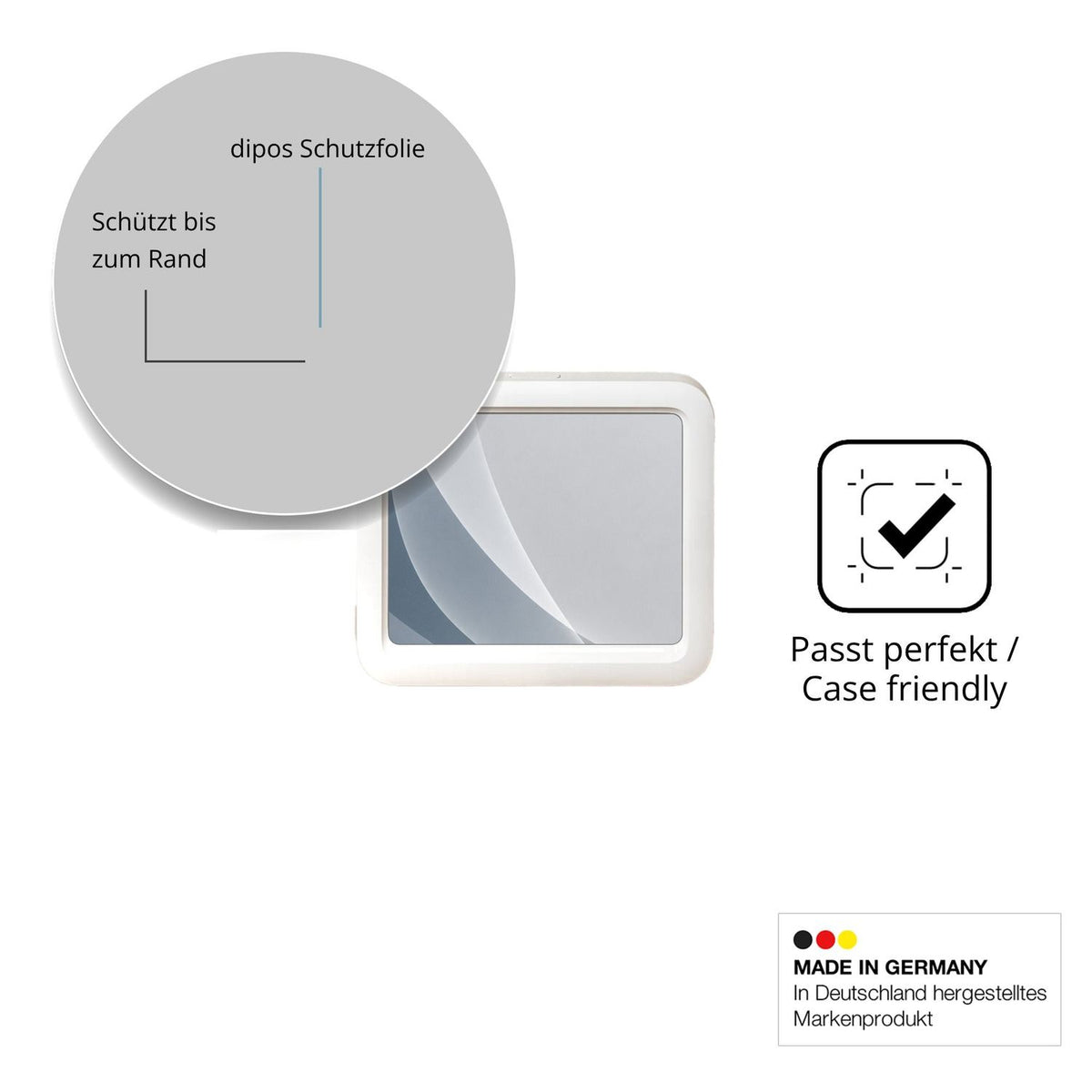 Schutzglasfolie mit optimaler Passform, zur Verwendung mit Hüllen geeignet
