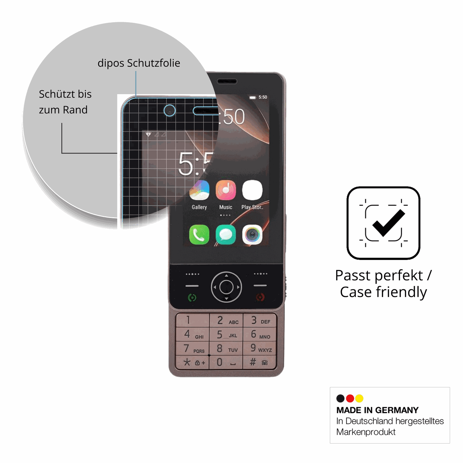 Schutzglasfolie mit optimaler Passform, zur Verwendung mit Hüllen geeignet