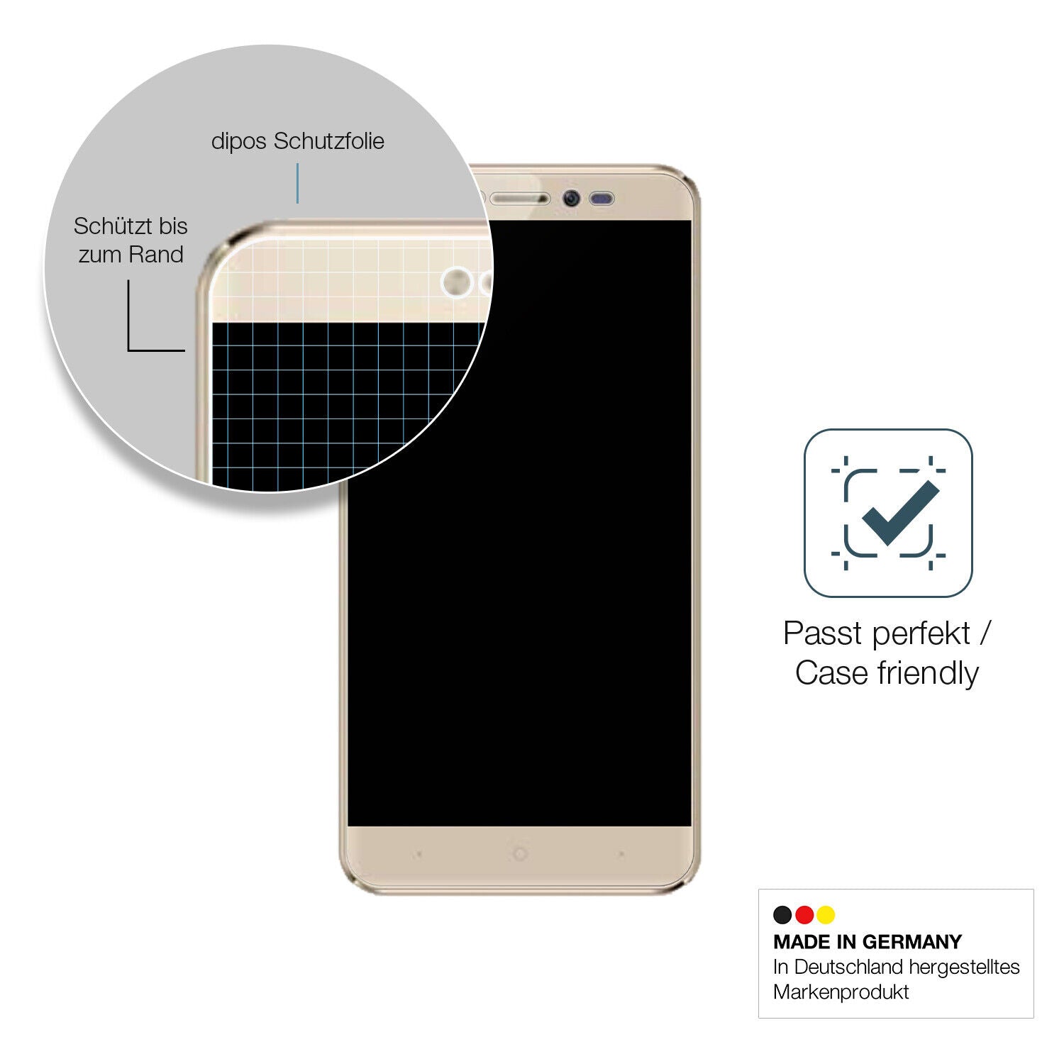 Schutzglasfolie mit optimaler Passform, zur Verwendung mit Hüllen geeignet