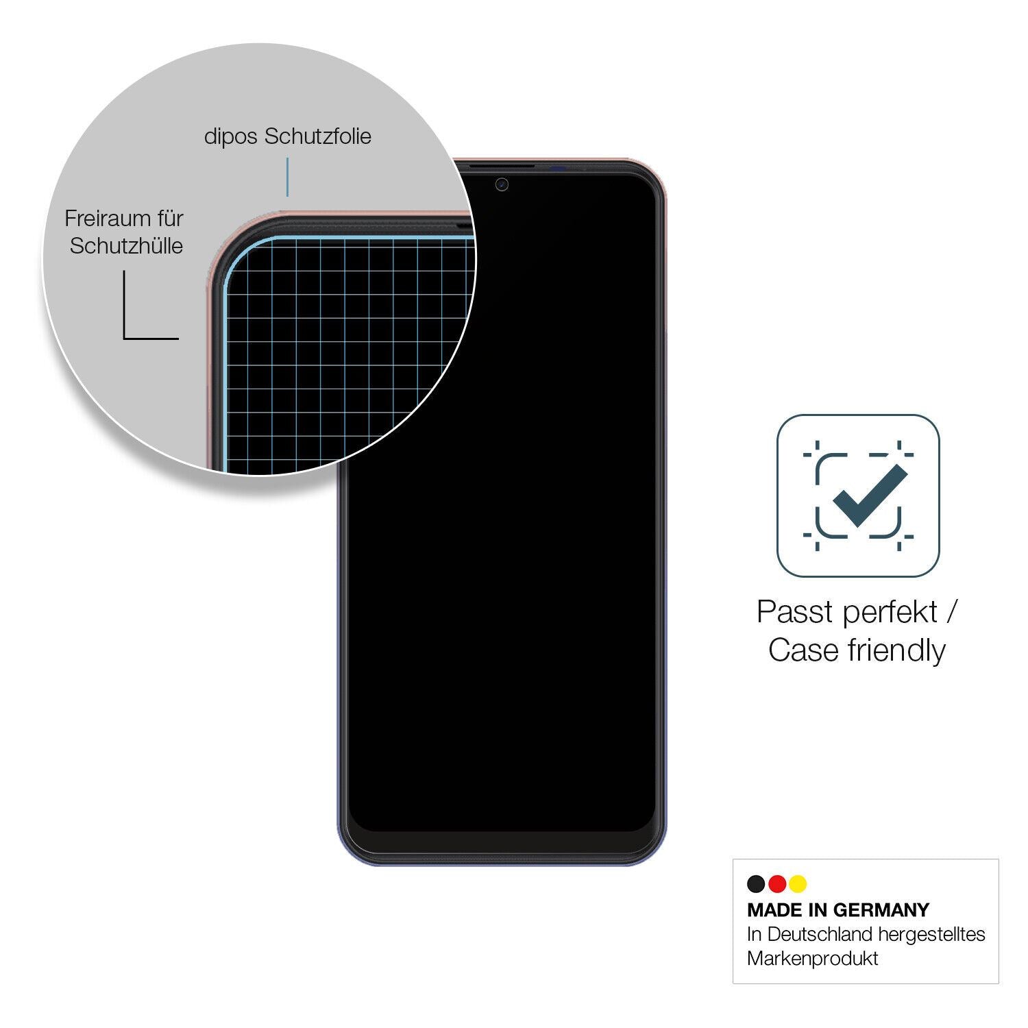 Schutzglasfolie mit optimaler Passform, zur Verwendung mit Hüllen geeignet