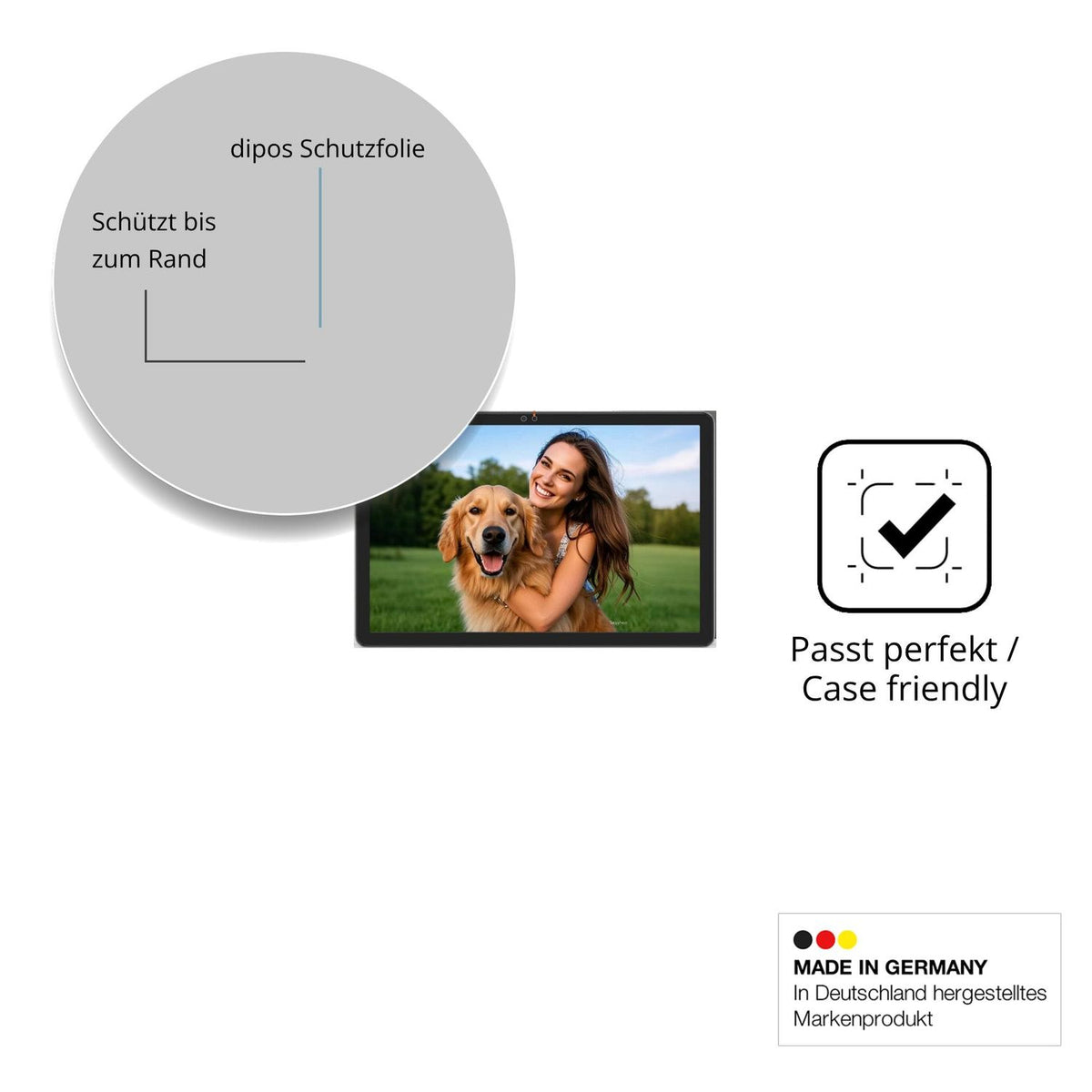 Schutzglasfolie mit optimaler Passform, zur Verwendung mit Hüllen geeignet