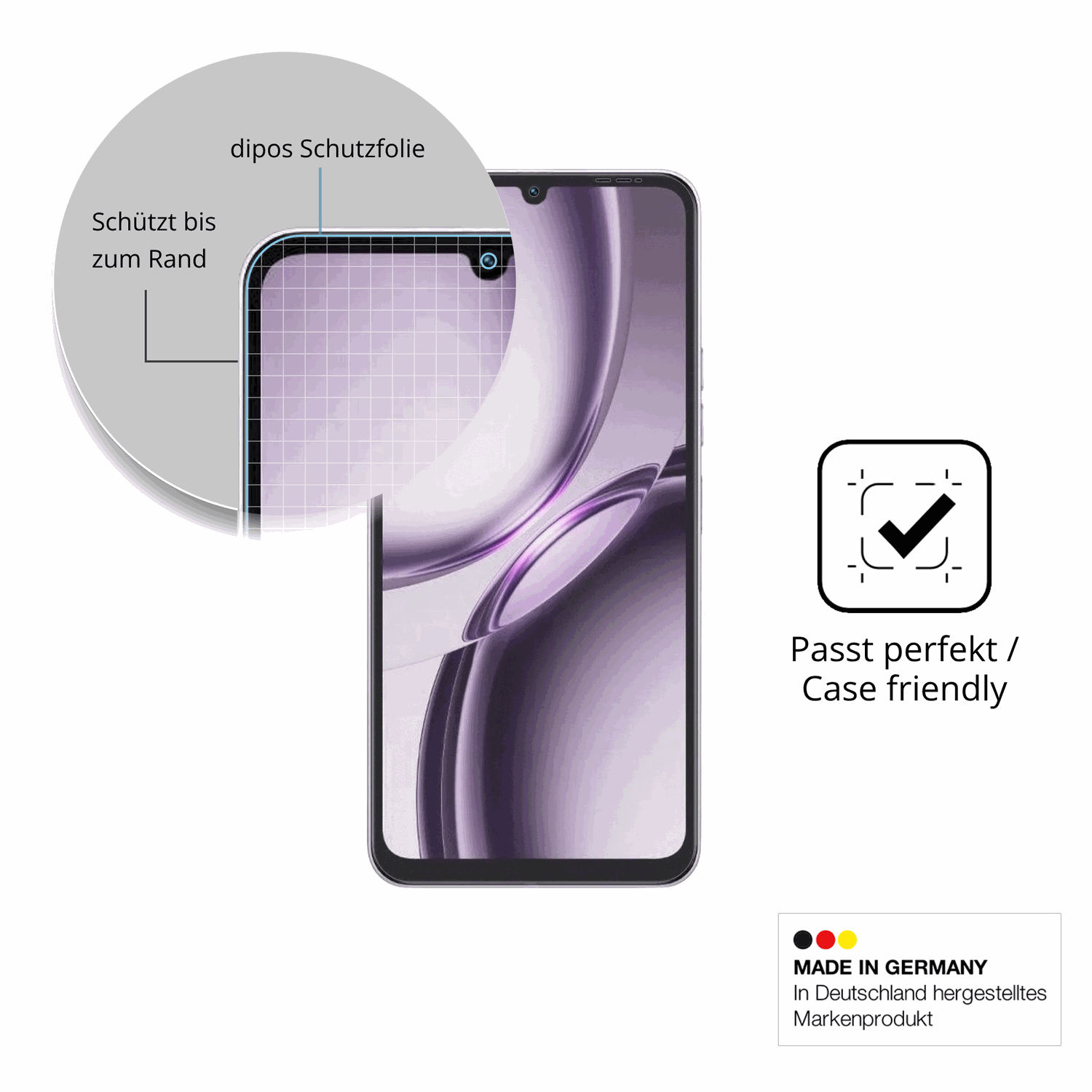 Schutzglasfolie mit optimaler Passform, zur Verwendung mit Hüllen geeignet