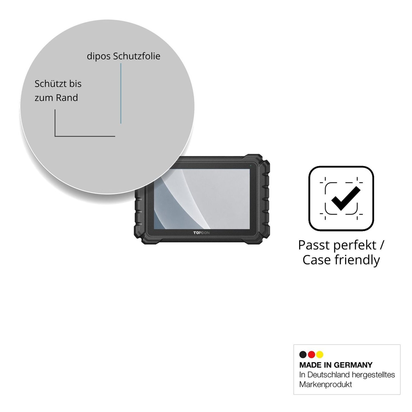 Schutzglasfolie mit optimaler Passform, zur Verwendung mit Hüllen geeignet