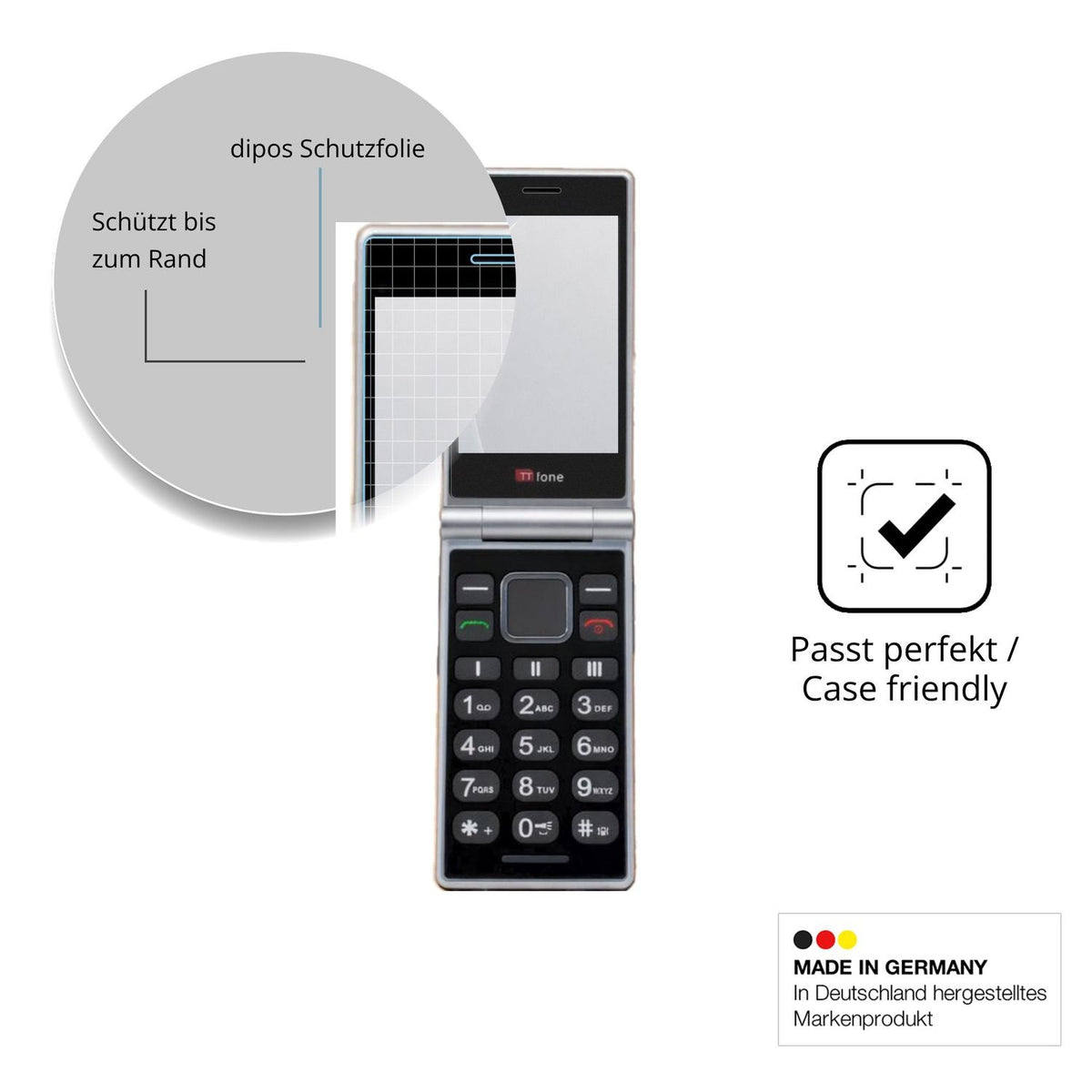 Schutzglasfolie mit optimaler Passform, zur Verwendung mit Hüllen geeignet