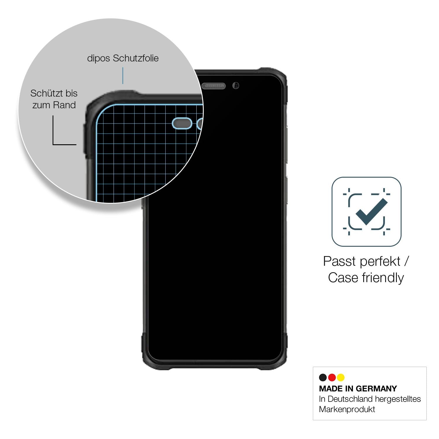 Schutzglasfolie mit optimaler Passform, zur Verwendung mit Hüllen geeignet