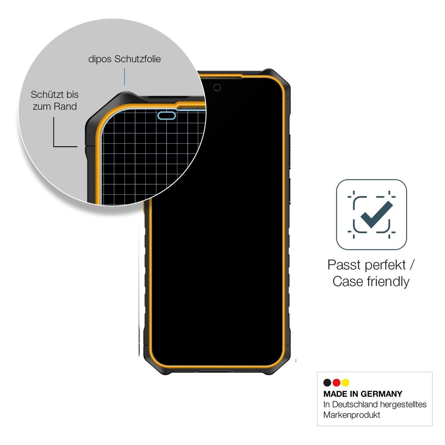 Schutzglasfolie mit optimaler Passform, zur Verwendung mit Hüllen geeignet