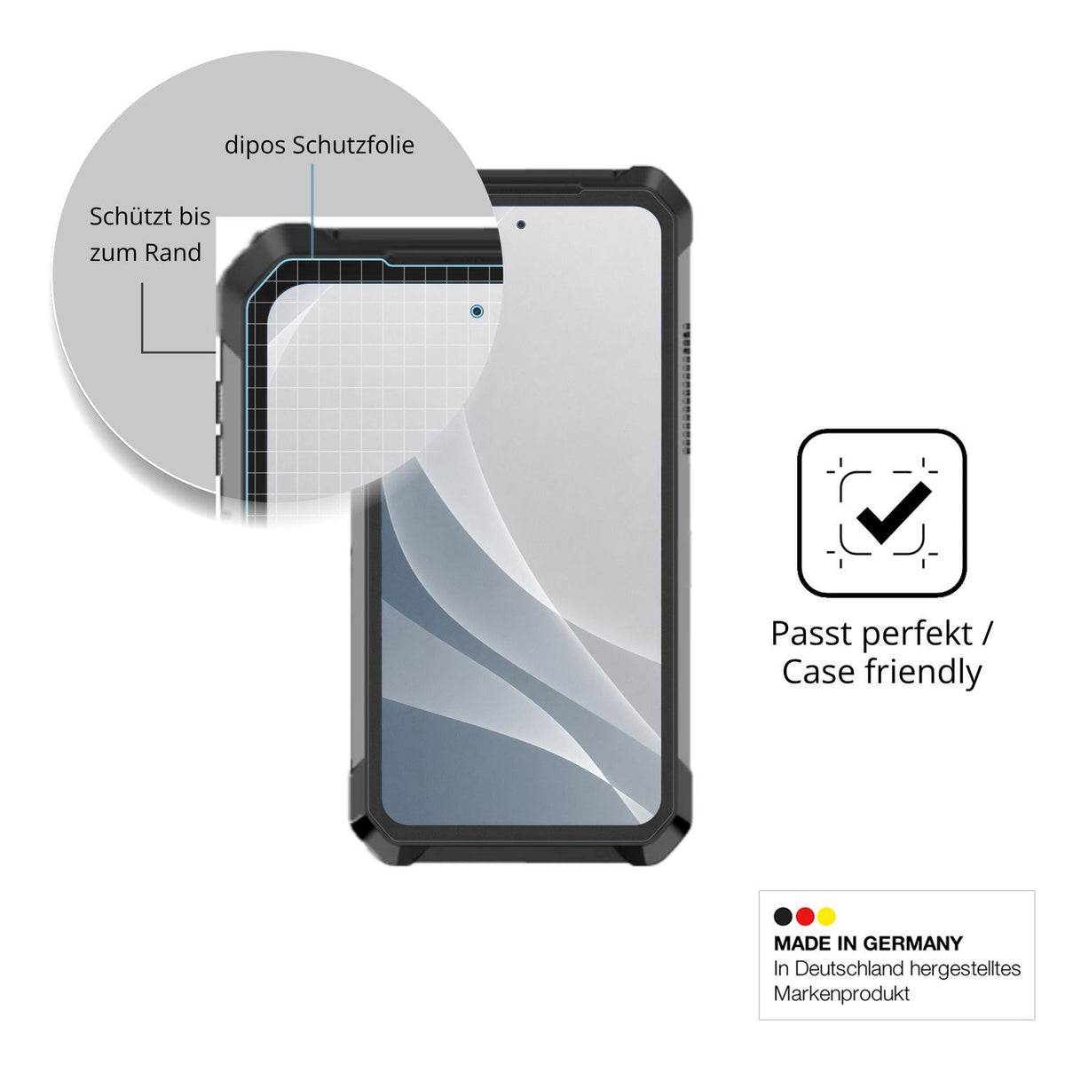 Schutzglasfolie mit optimaler Passform, zur Verwendung mit Hüllen geeignet