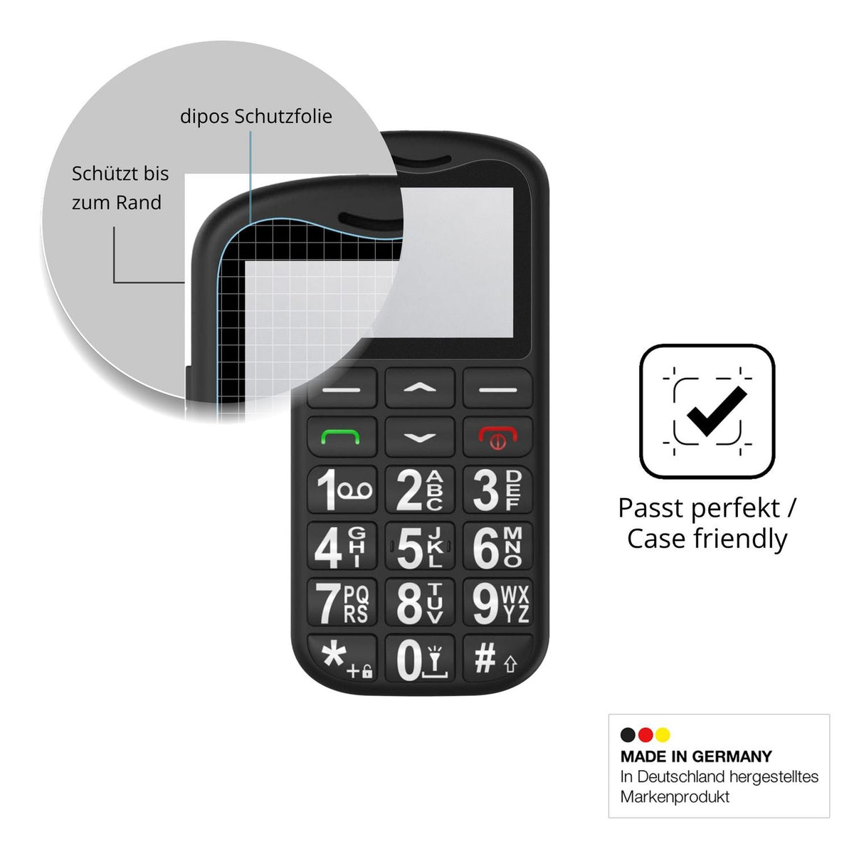 Schutzglasfolie mit optimaler Passform, zur Verwendung mit Hüllen geeignet