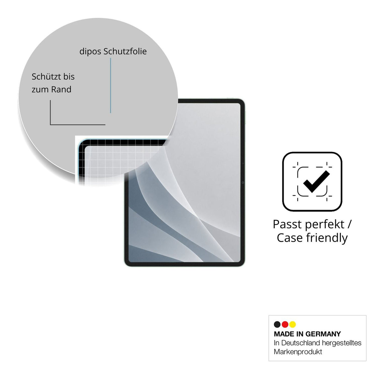 Schutzglasfolie mit optimaler Passform, zur Verwendung mit Hüllen geeignet