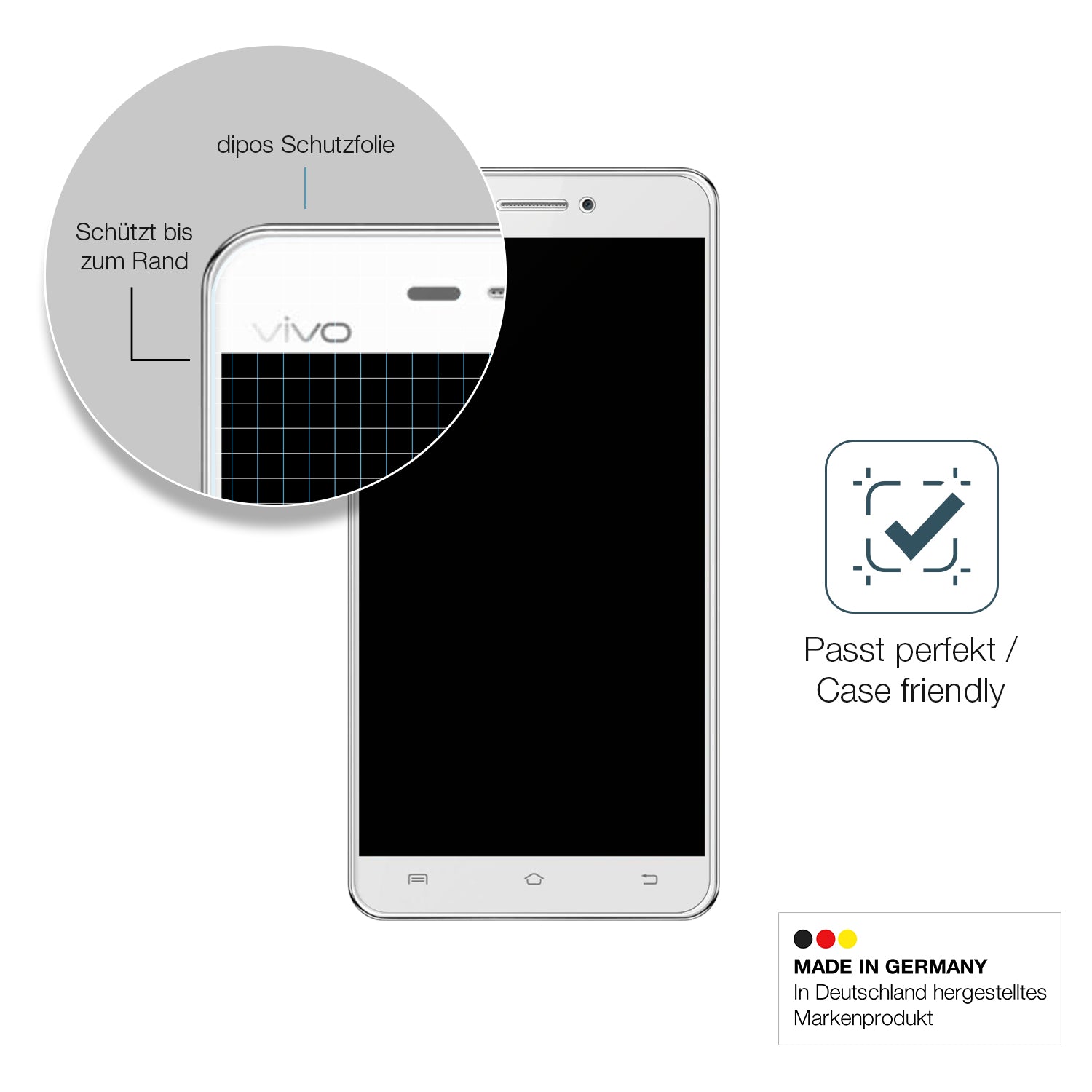 Schutzglasfolie mit optimaler Passform, zur Verwendung mit Hüllen geeignet