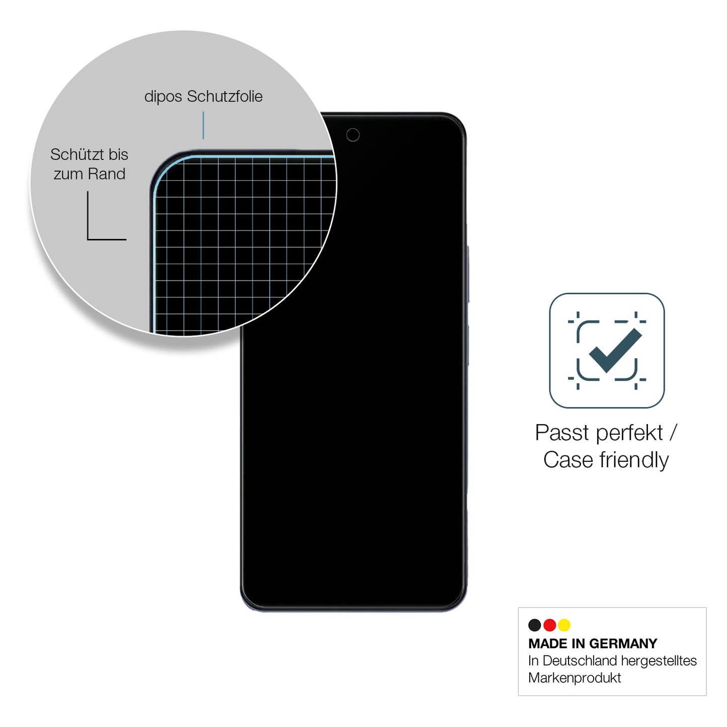 Schutzglasfolie mit optimaler Passform, zur Verwendung mit Hüllen geeignet