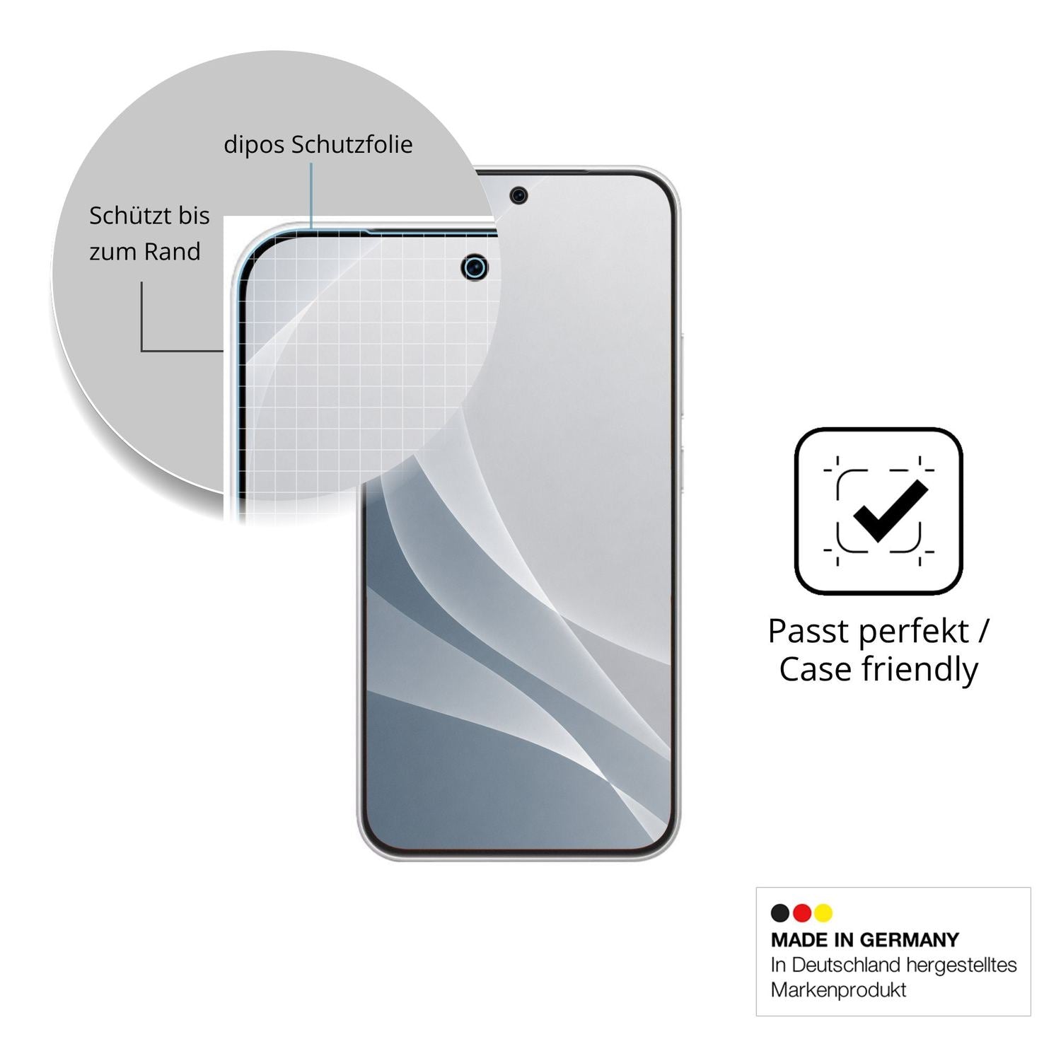 Schutzglasfolie mit optimaler Passform, zur Verwendung mit Hüllen geeignet