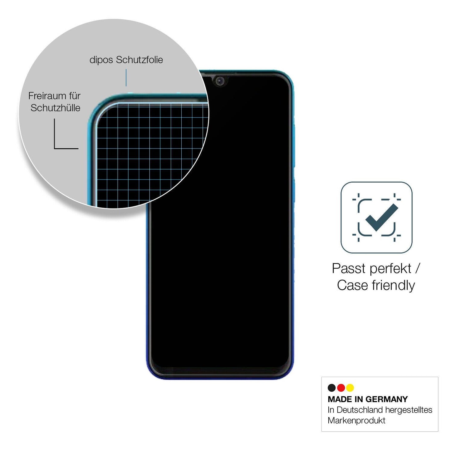 Schutzglasfolie mit optimaler Passform, zur Verwendung mit Hüllen geeignet
