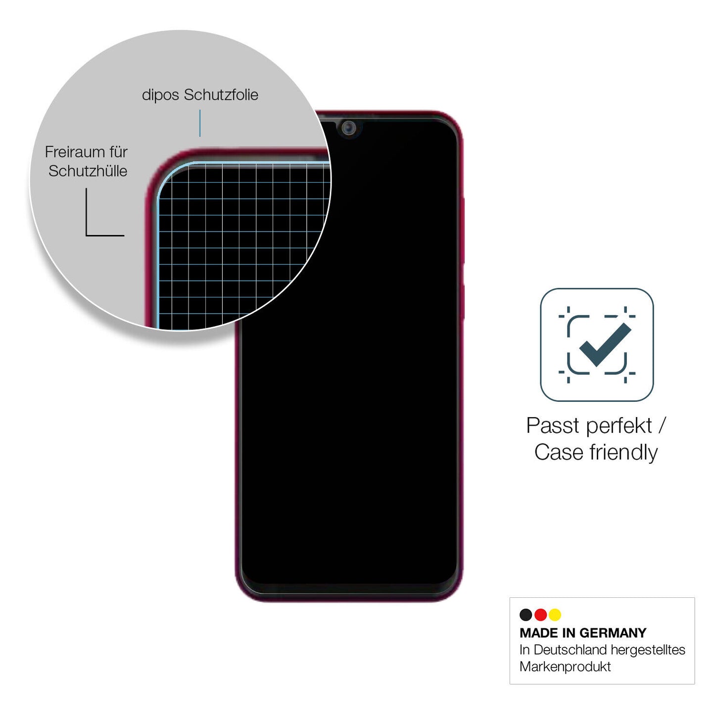 Schutzglasfolie mit optimaler Passform, zur Verwendung mit Hüllen geeignet