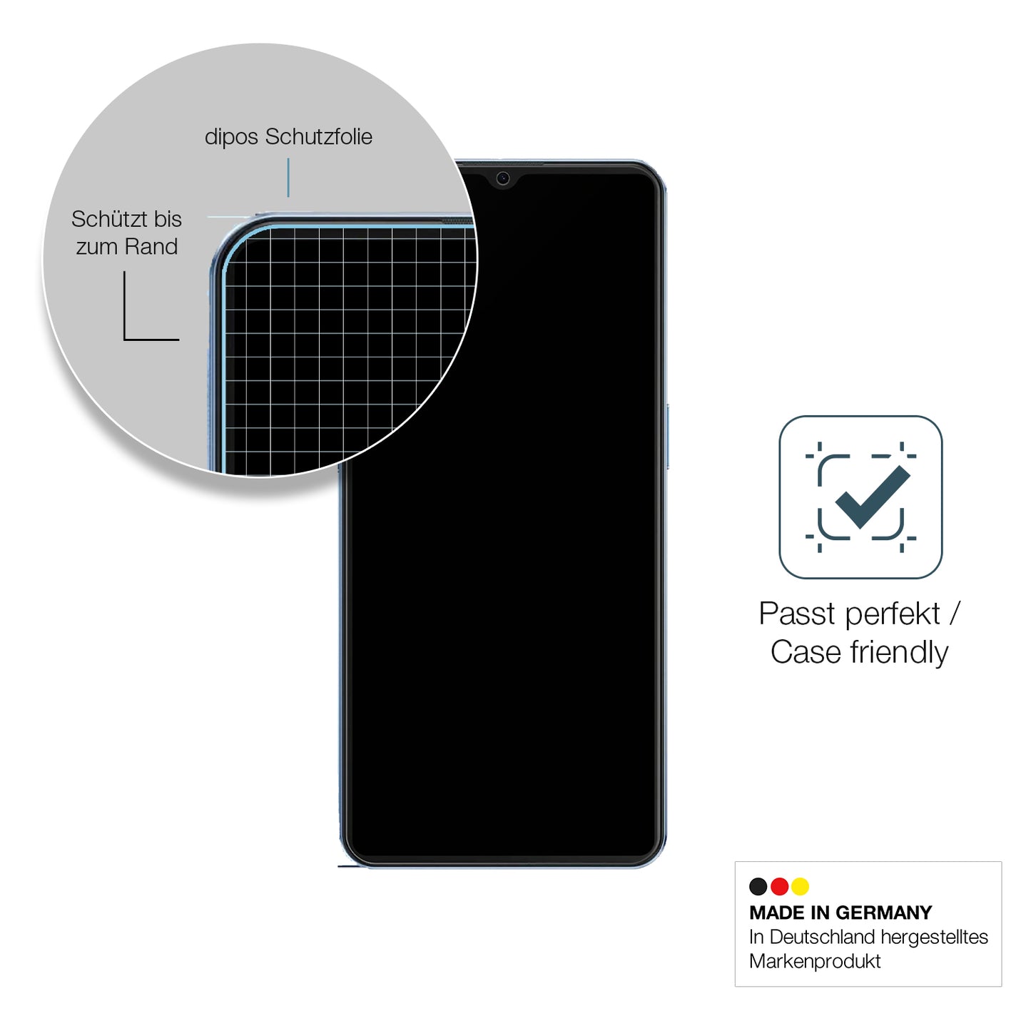 Schutzglasfolie mit optimaler Passform, zur Verwendung mit Hüllen geeignet