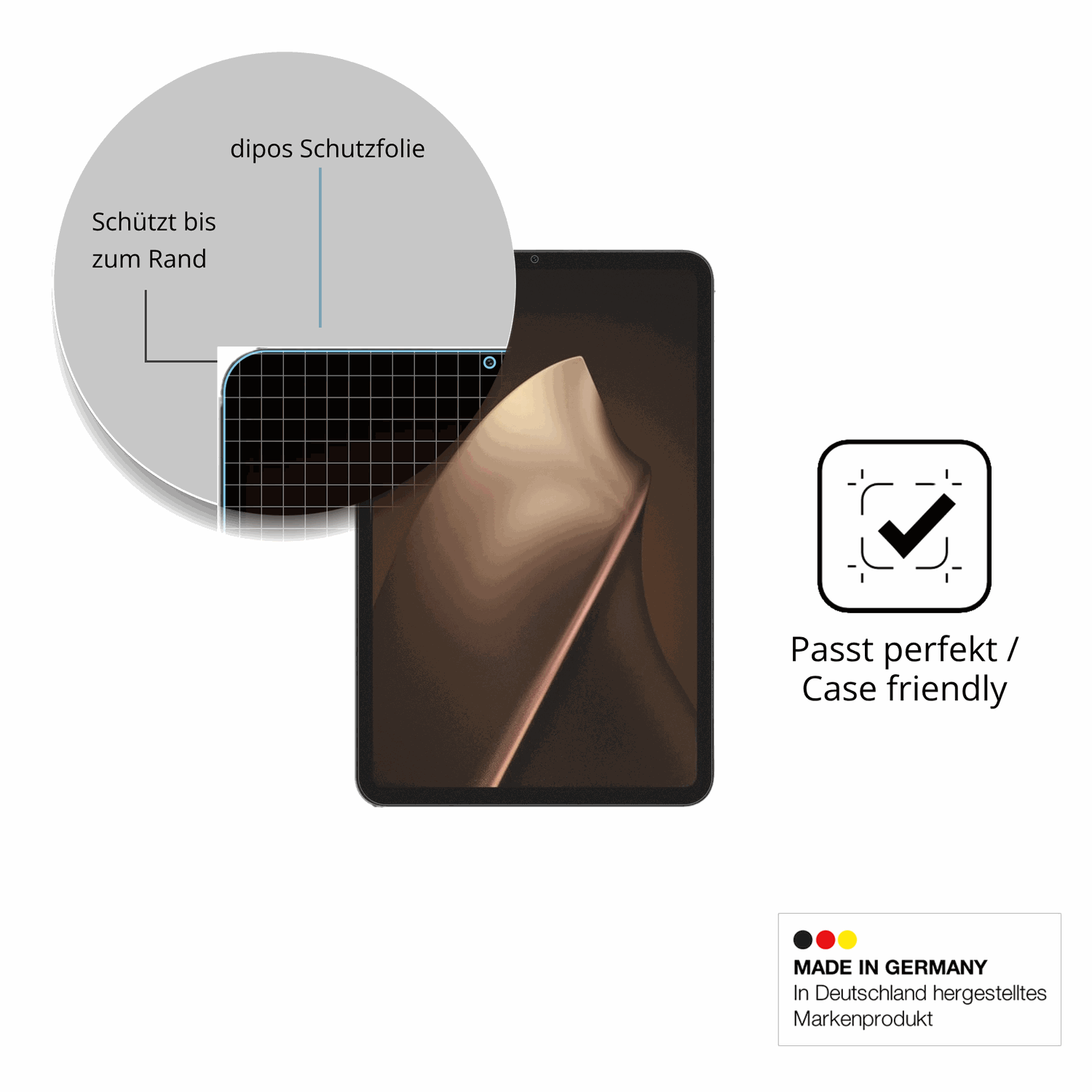 Schutzglasfolie mit optimaler Passform, zur Verwendung mit Hüllen geeignet