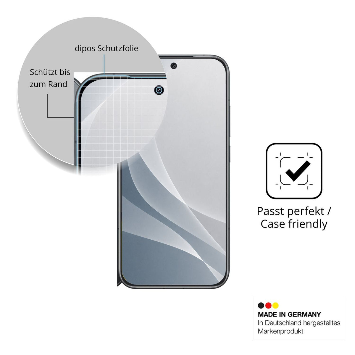 Schutzglasfolie mit optimaler Passform, zur Verwendung mit Hüllen geeignet