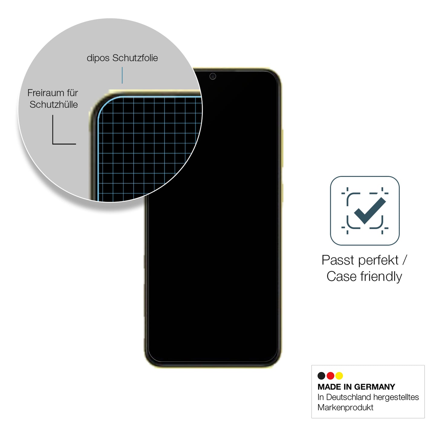 Schutzglasfolie mit optimaler Passform, zur Verwendung mit Hüllen geeignet
