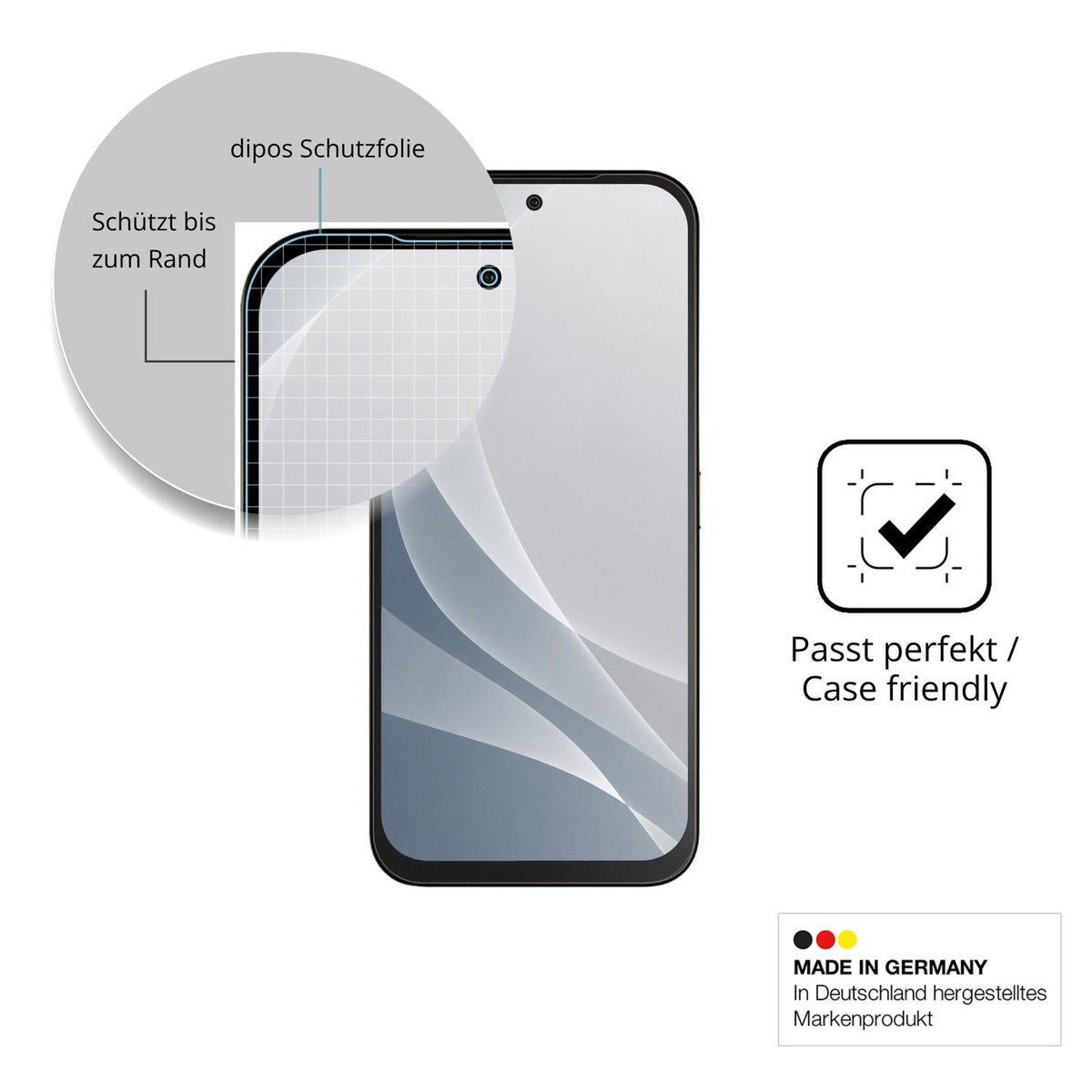 Schutzglasfolie mit optimaler Passform, zur Verwendung mit Hüllen geeignet