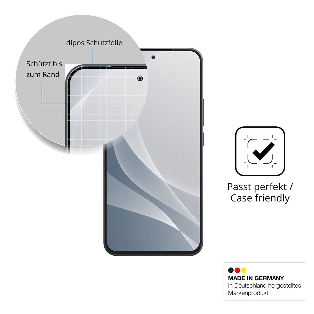 Schutzglasfolie mit optimaler Passform, zur Verwendung mit Hüllen geeignet