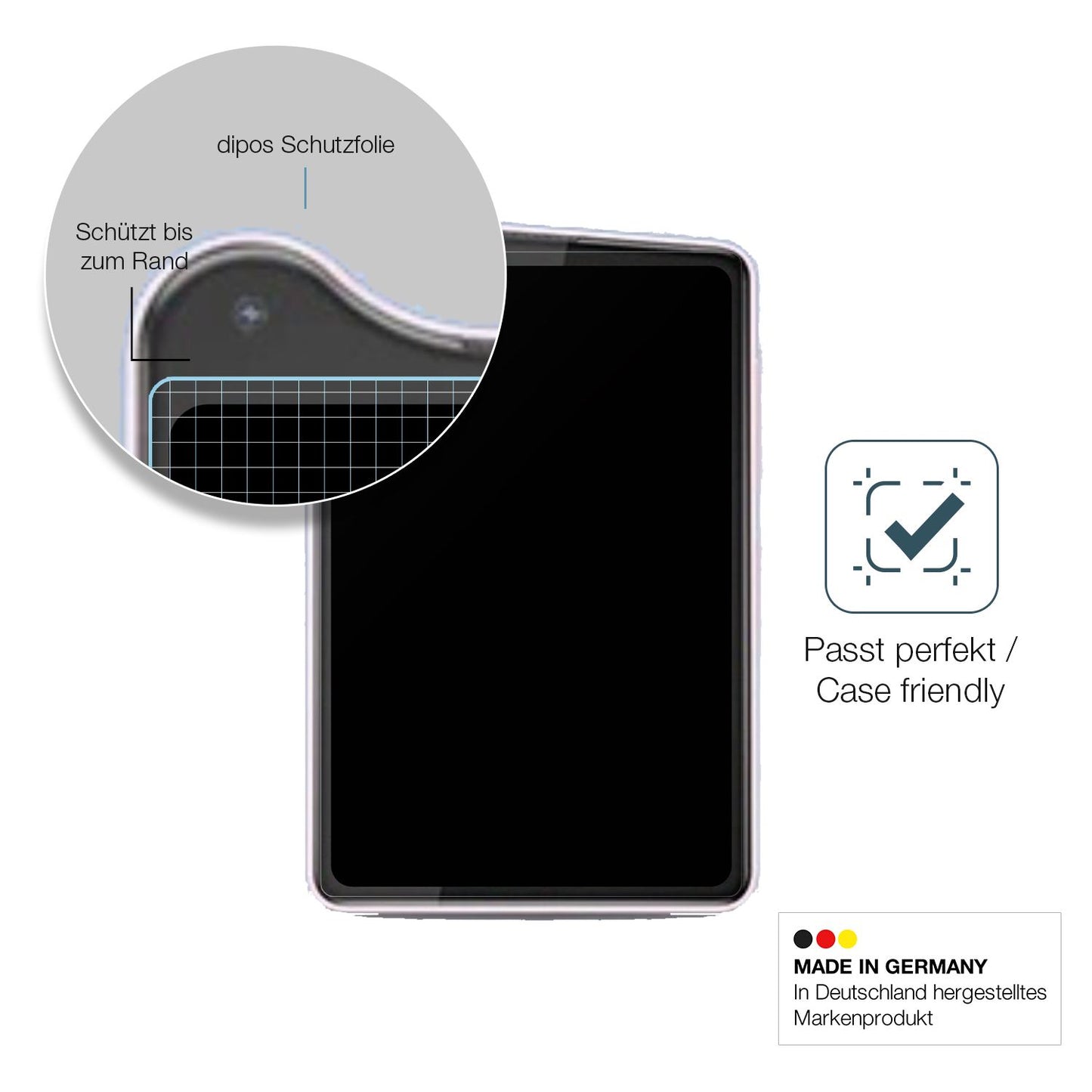 Schutzglasfolie mit optimaler Passform, zur Verwendung mit Hüllen geeignet