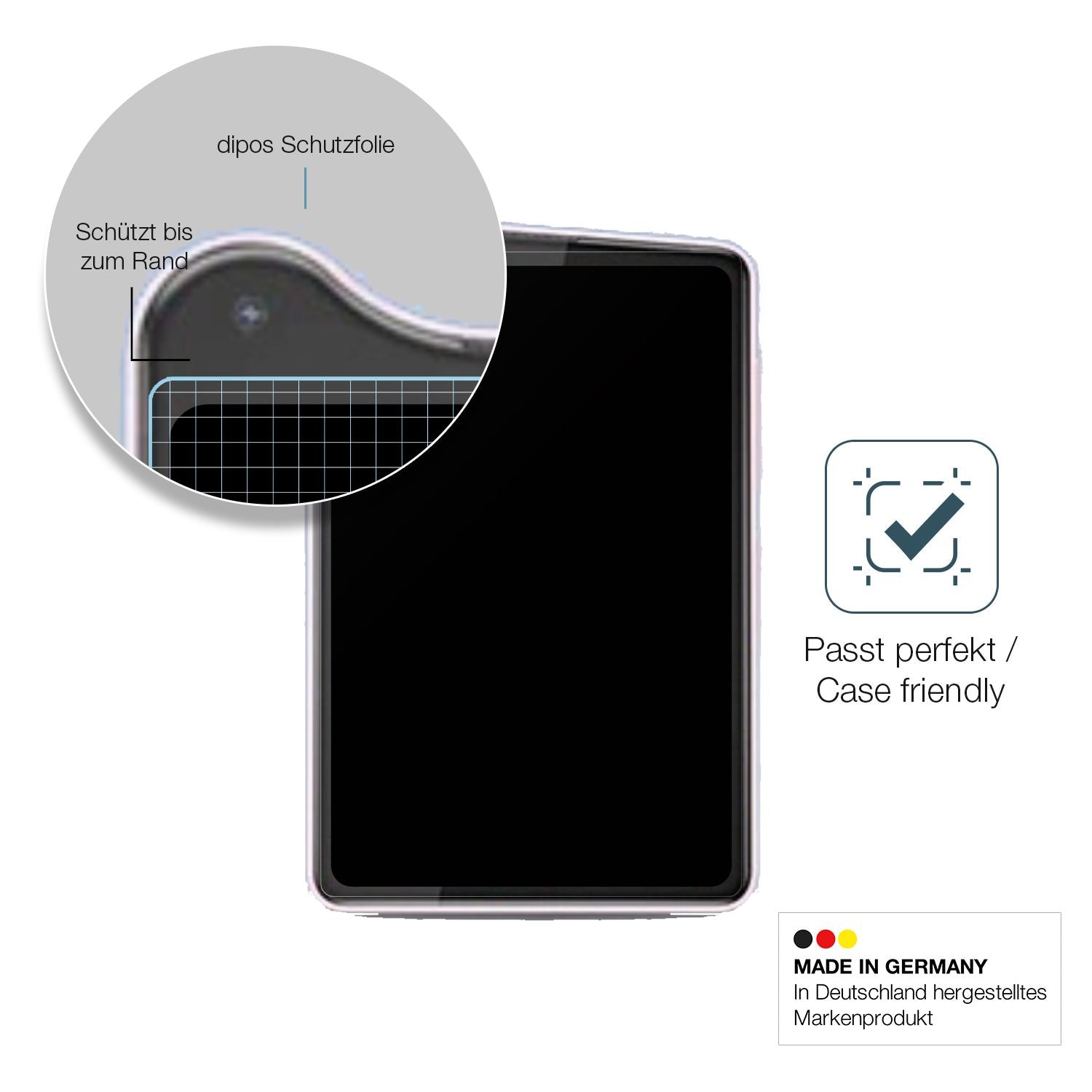Schutzglasfolie mit optimaler Passform, zur Verwendung mit Hüllen geeignet