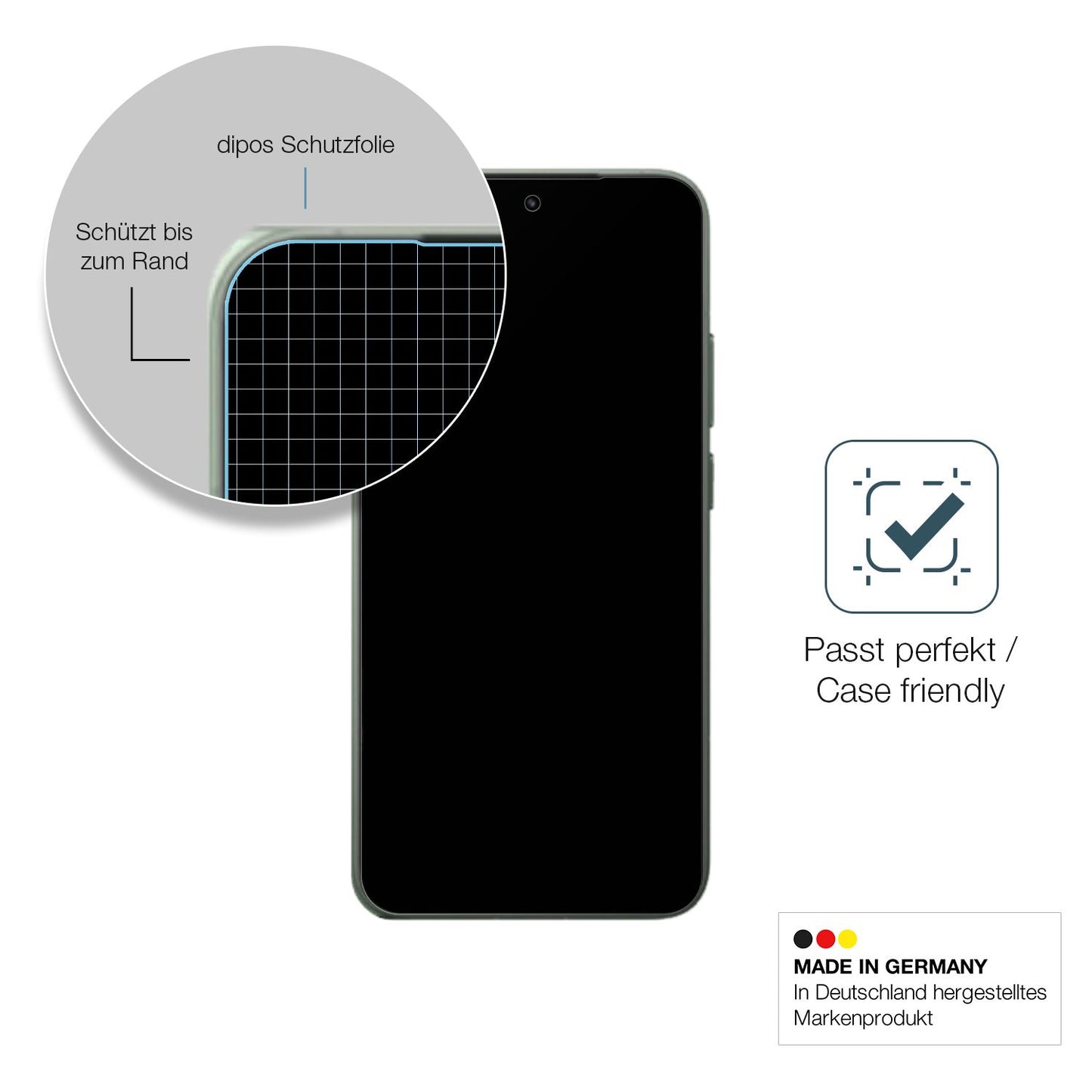 Schutzglasfolie mit optimaler Passform, zur Verwendung mit Hüllen geeignet