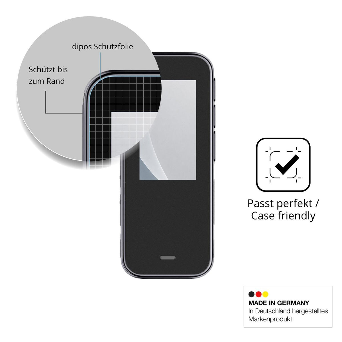 Schutzglasfolie mit optimaler Passform, zur Verwendung mit Hüllen geeignet