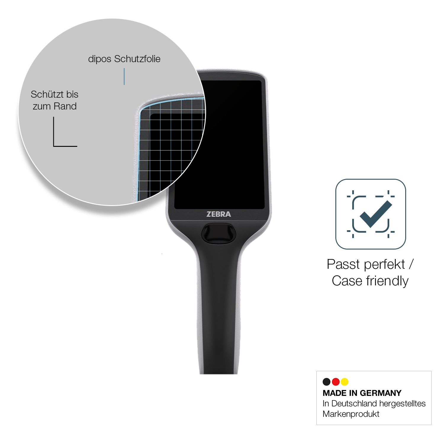 Schutzglasfolie mit optimaler Passform, zur Verwendung mit Hüllen geeignet