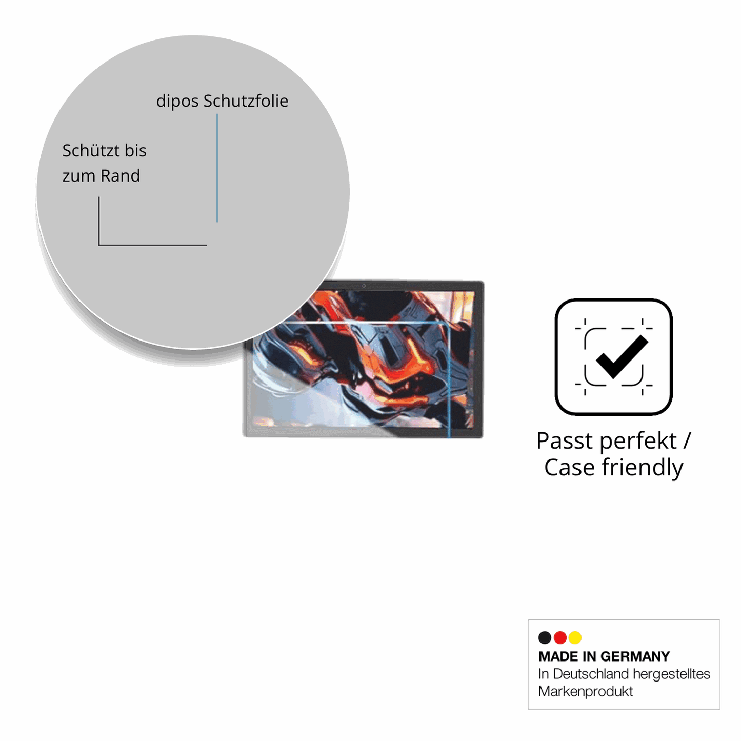 Schutzglasfolie mit optimaler Passform, zur Verwendung mit Hüllen geeignet
