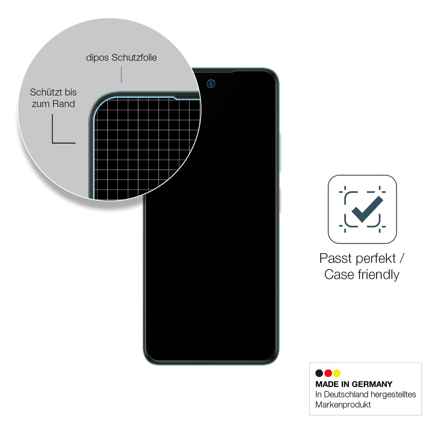 Schutzglasfolie mit optimaler Passform, zur Verwendung mit Hüllen geeignet