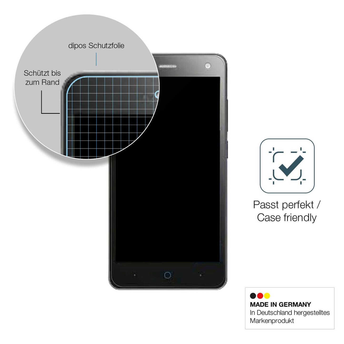 Schutzglasfolie mit optimaler Passform, zur Verwendung mit Hüllen geeignet