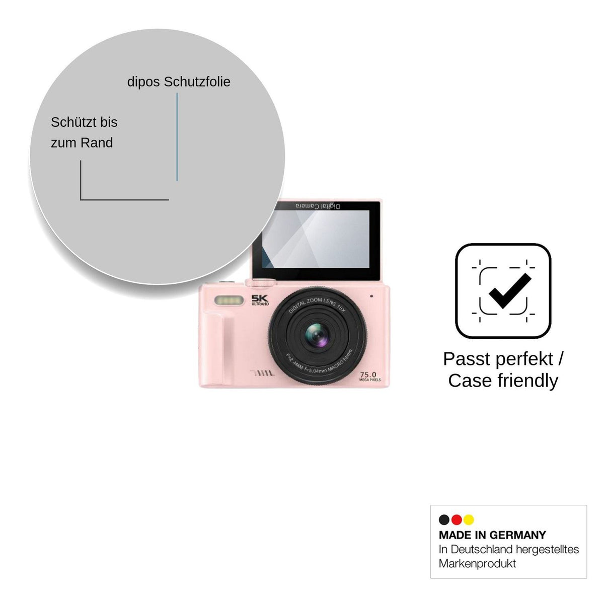 2x Screen Protector for Camtryzine WD08 5K 75MP Flexible Glass 9H dipos