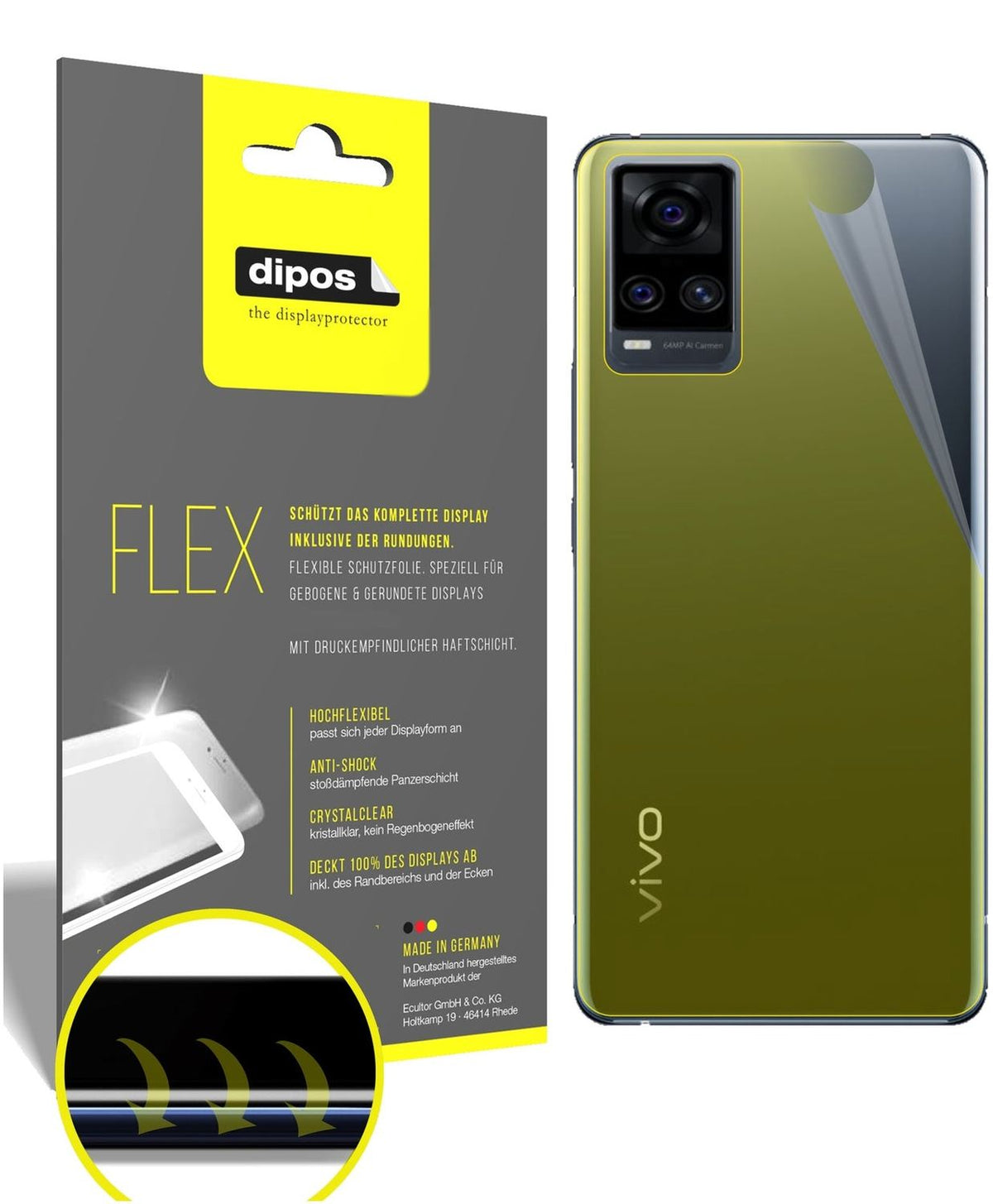 2x Full Cover Back Protector for Vivo S7 5G – Covers Curved Edges | dipos