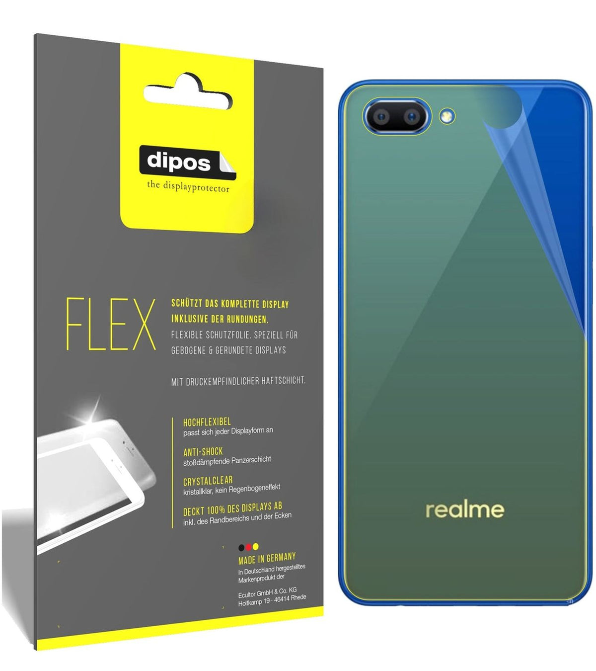 2x Screen Protector Oppo Realme C1 back Protective Film covers 100% dipos Flex