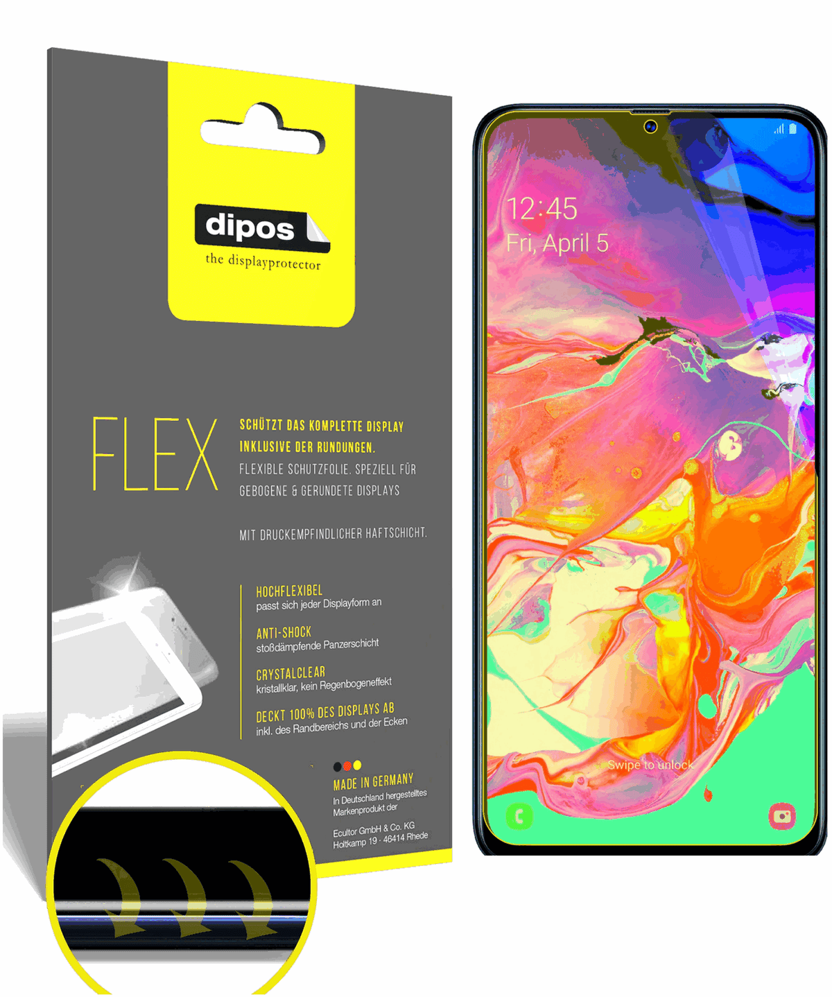3x Screen Protector for Samsung Galaxy A70 Protective Film covers 100% Flex