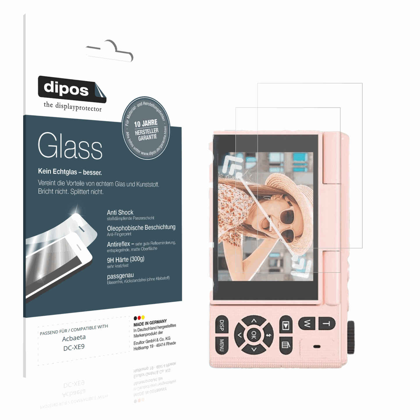 Matte Displayschutzfolie von dipos passend für Acbaeta DC-XE9, 9H kratzfest und blasenfrei montiert