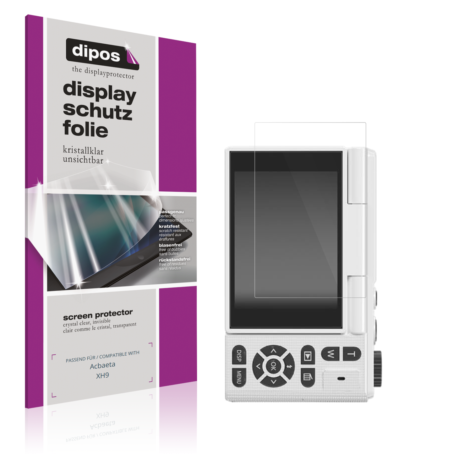 Klare Displayschutzfolie von dipos passend für Acbaeta XH9, präziser Zuschnitt und blasenfrei montiert
