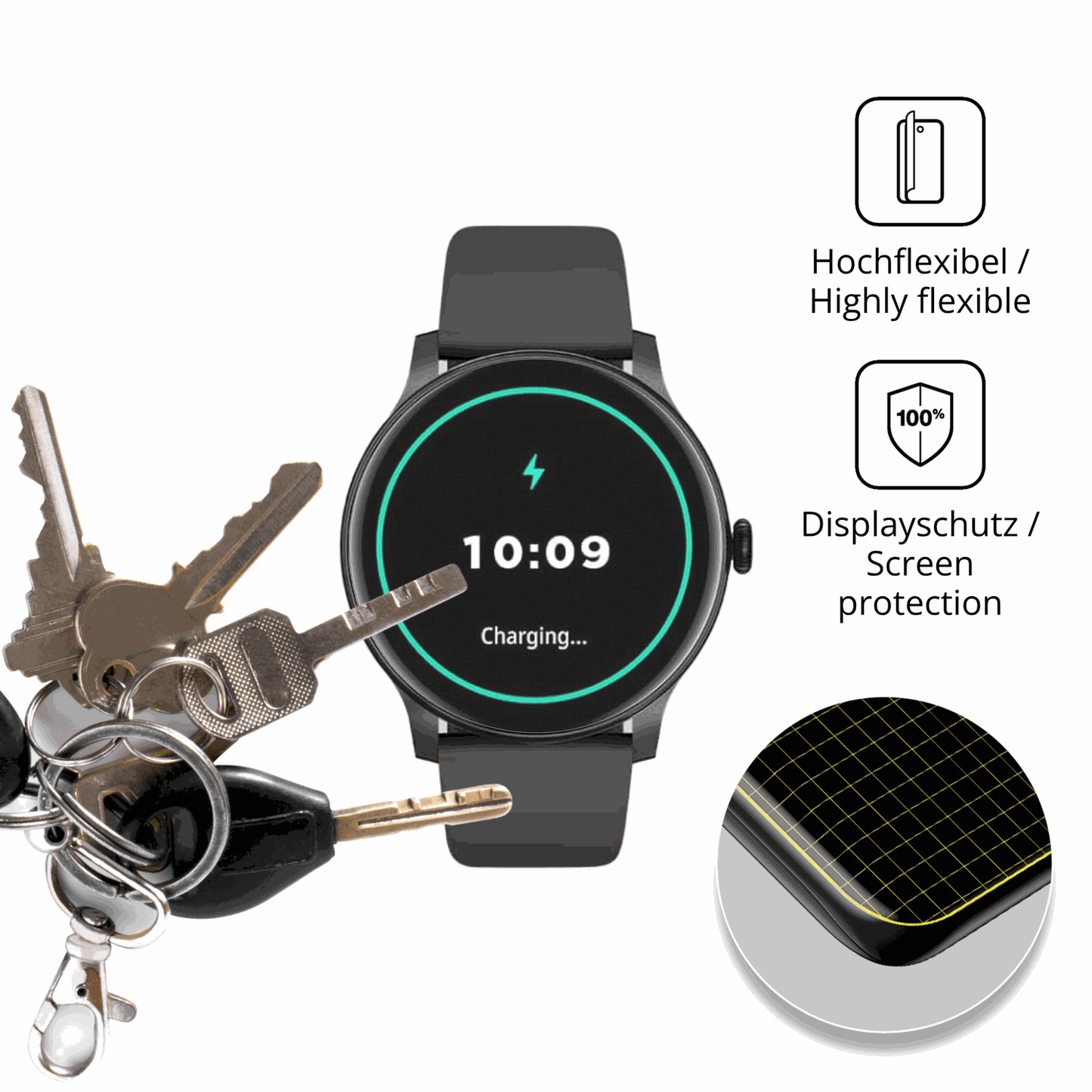 dipos Displayschutz für AcclaFit D2 1.38 Zoll, transparente Oberfläche, perfekte Passform auch für die Rundungen